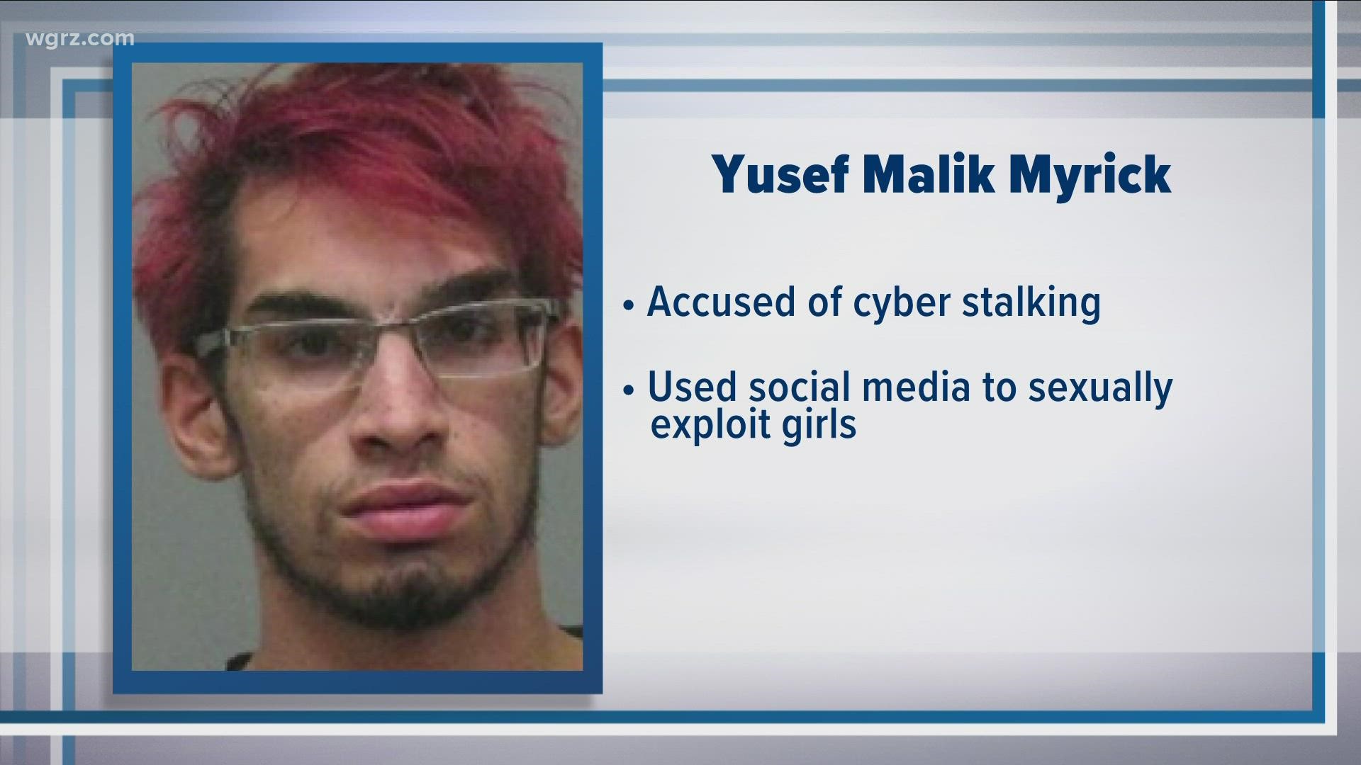 US Attorney's office says Yusef Malik Myrick engaged in online sexual relationships with girls. He is accused of stalking and threatening them and their families.