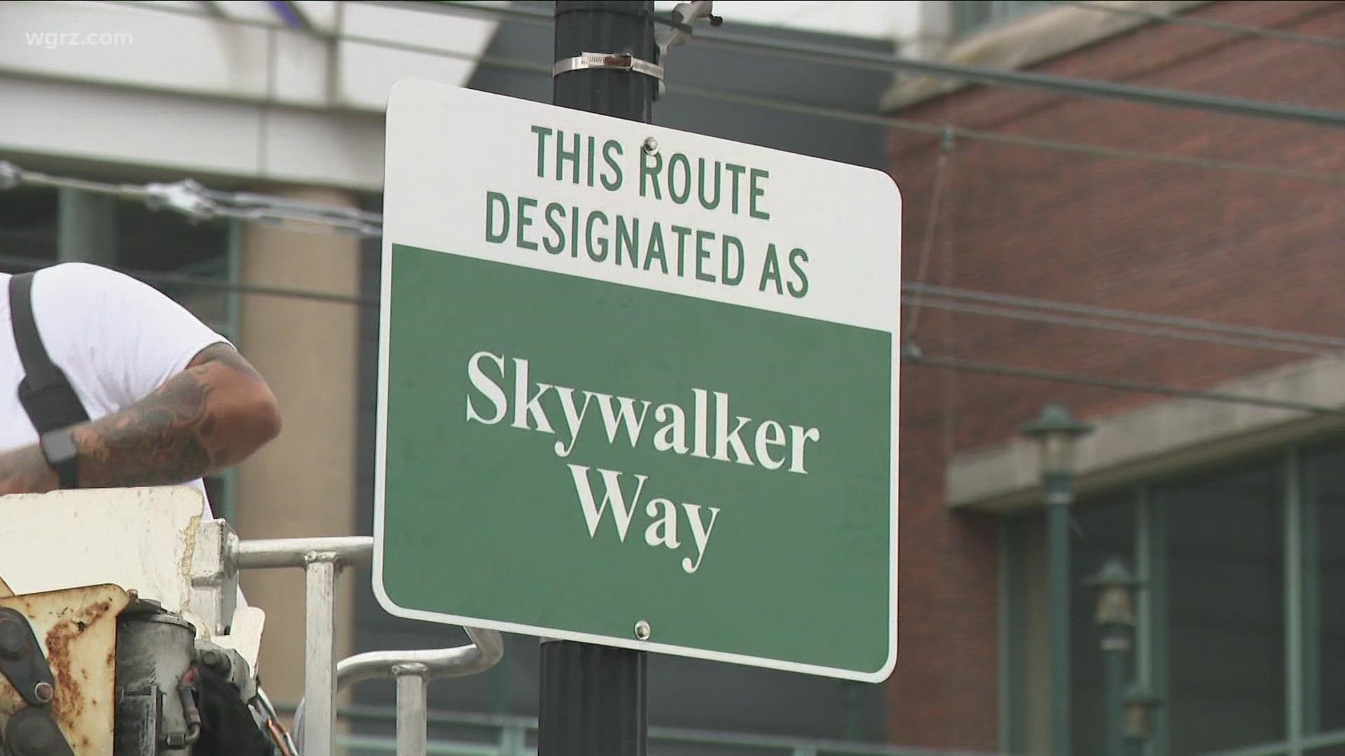A multiyear effort led by three sisters whose father died during construction of The Skyway culminated in a ceremony and signage.