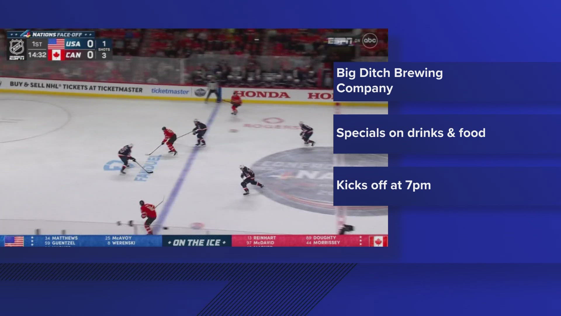 US vs. Canada hockey watch party at Big Ditch Brewing Co. 