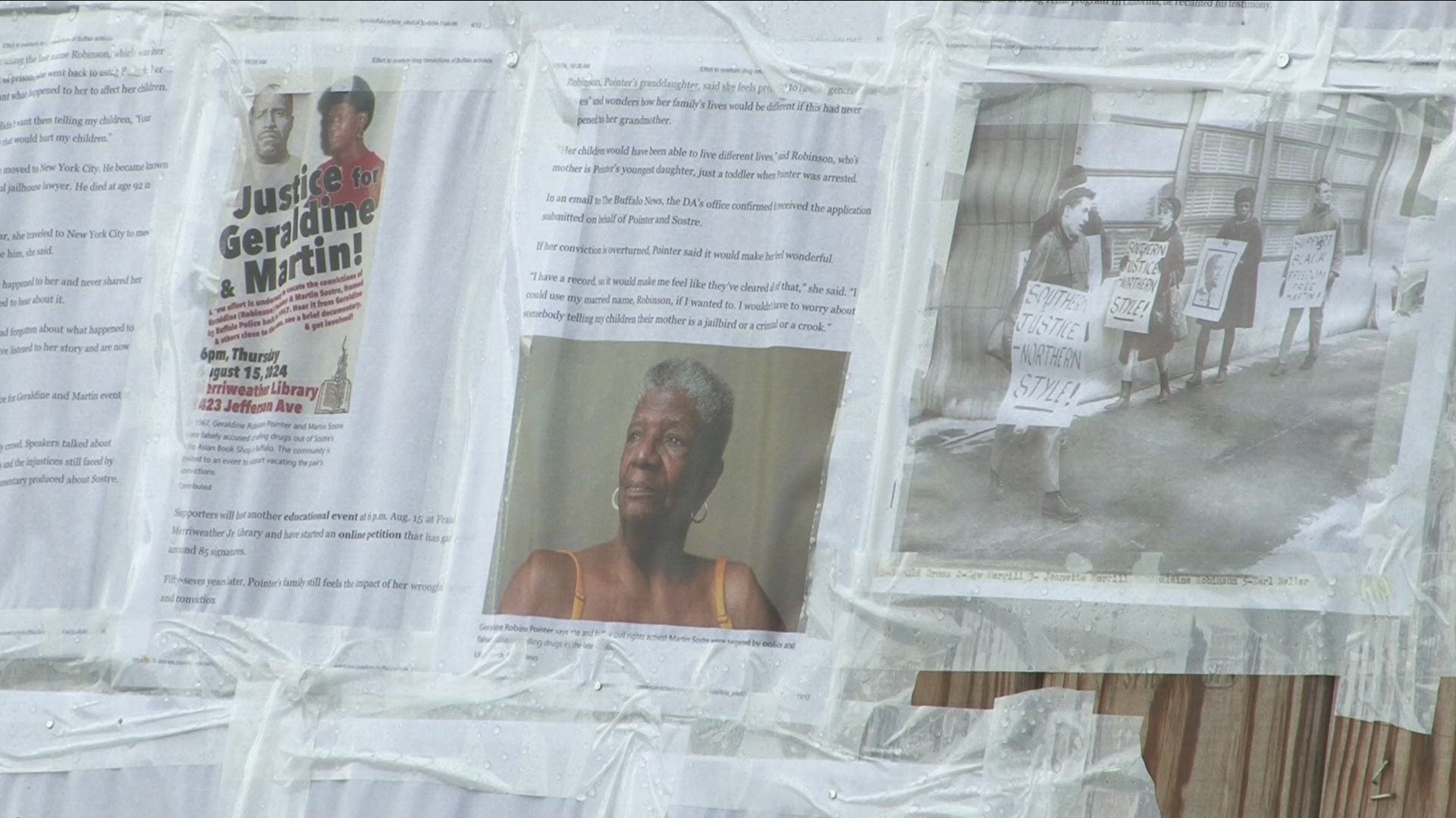 Geraldine Pointer and supporters calling on the Erie County District Attorney to remove her conviction and Martin Sostre's conviction.