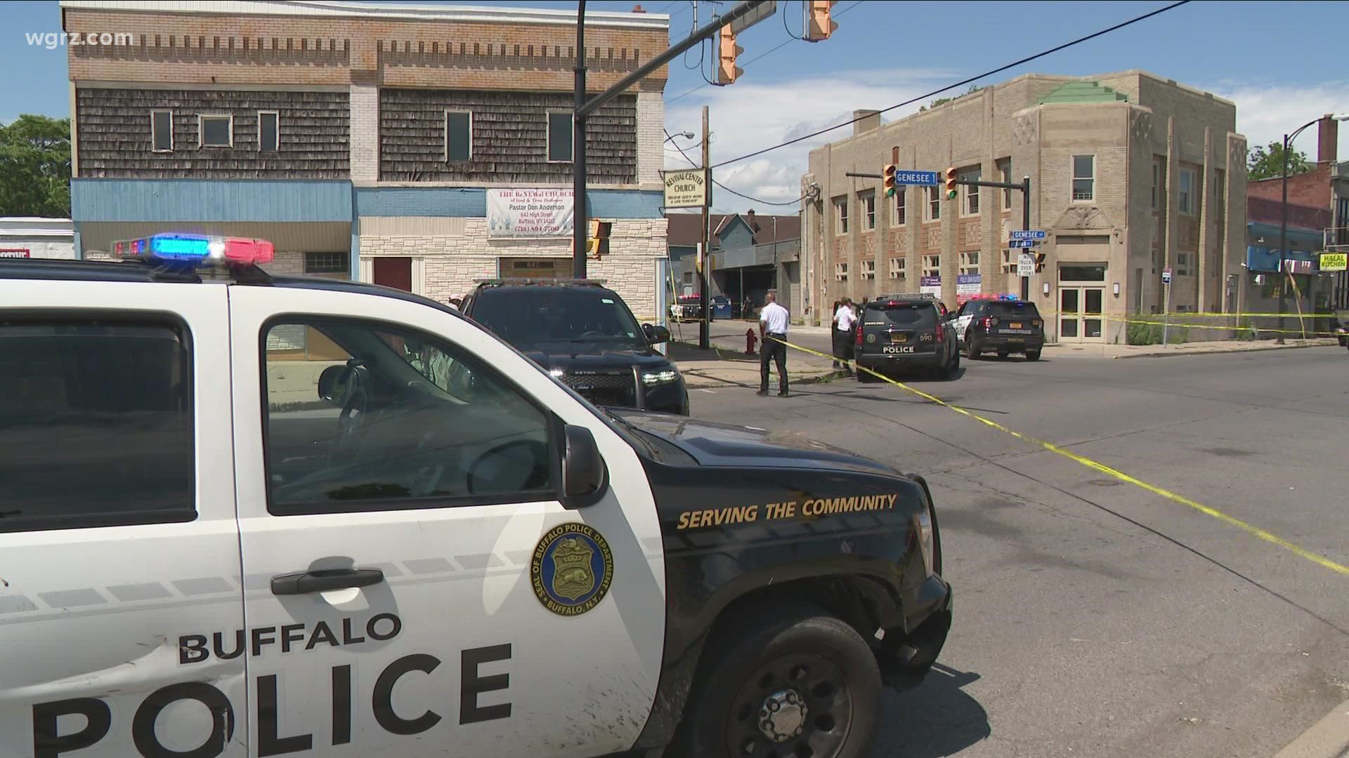The man was shot around 2:30 p.m. while inside a vehicle near Genesee Street and Herman Street, according to Buffalo Police.