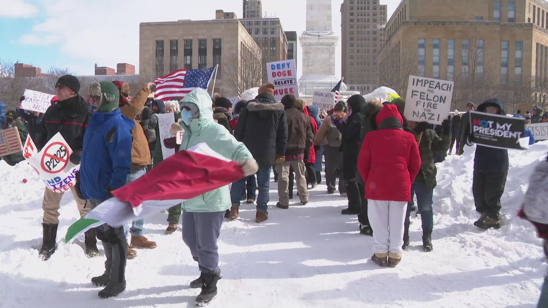 50-50-1 means 50 protests, 50 states, one day. Here in Buffalo, people were protesting the President, Elon Musk, and Trump Policies