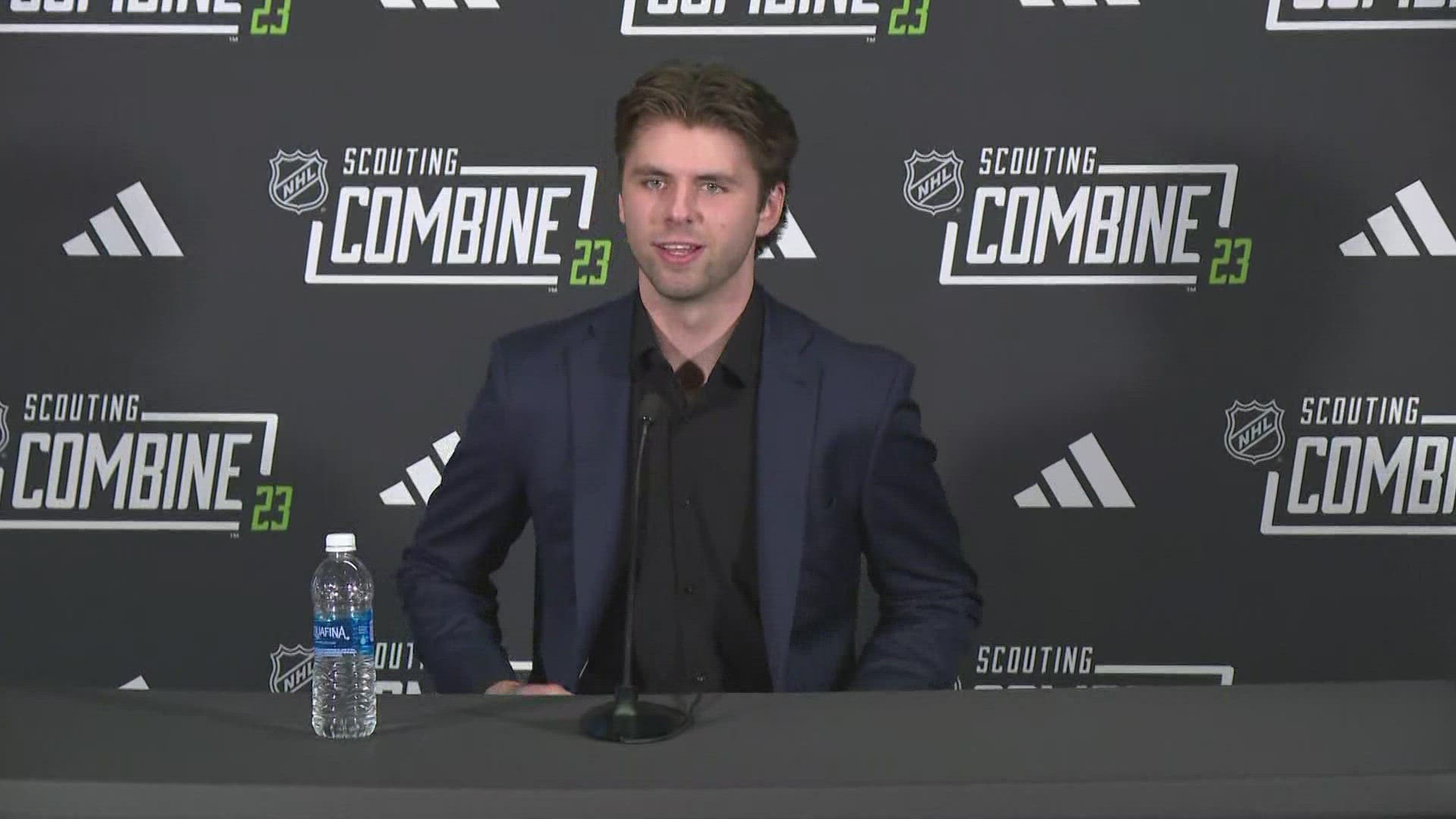 Top draft prospect Adam Fantilli speaks at NHL Scouting Combine