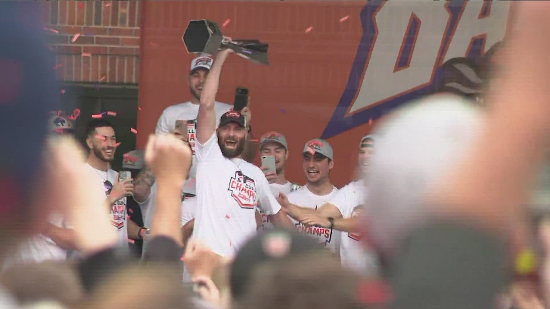 Buffalo Bandits championship celebration with a party in the plaza