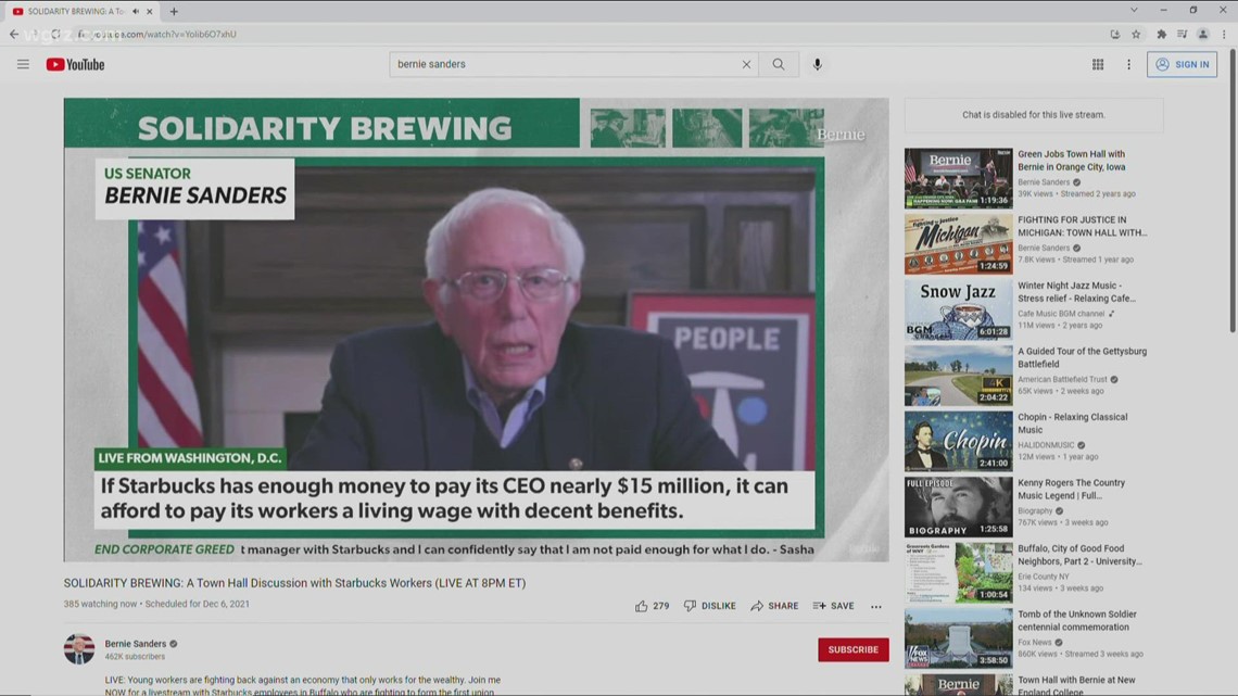 Bernie Sanders shows support for Starbucks union | wgrz.com