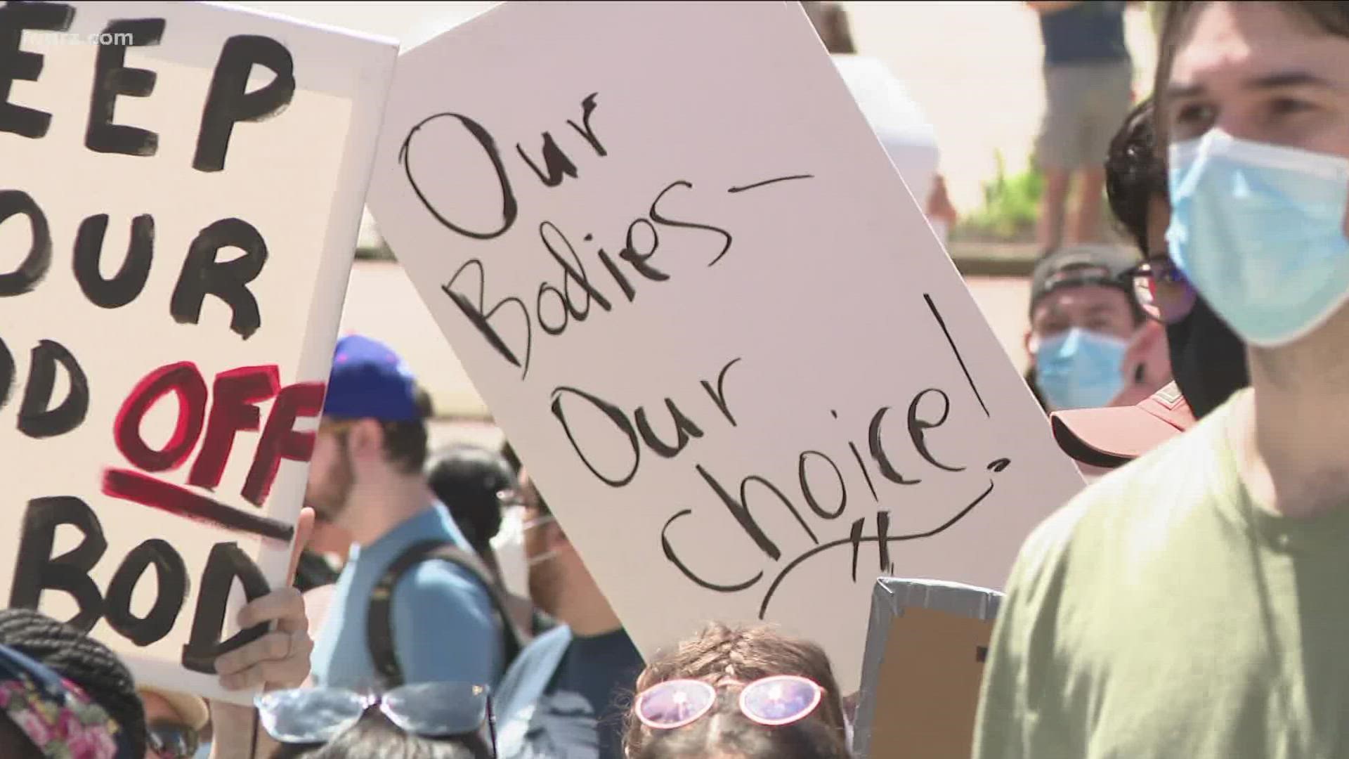 The protest was a response to the drafted Supreme Court opinion that would overturn Roe v. Wade.