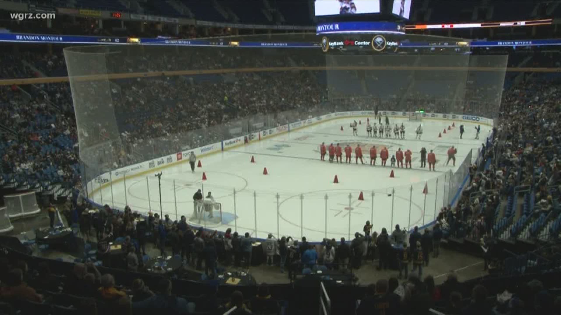 Current Sabres were split into 2 teams to compete against each other in a whole bunch of contests  including hardest shot!