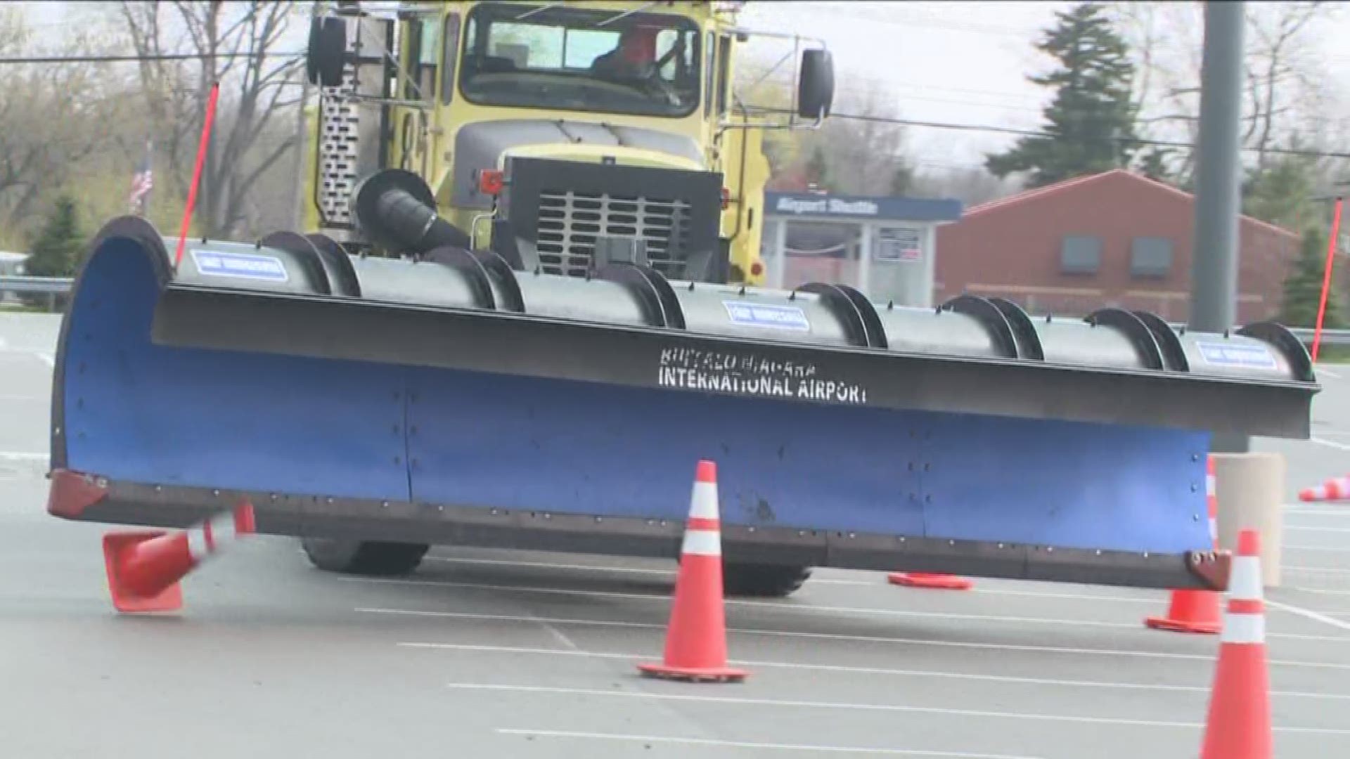 Drivers who work on clearing snow at airports all over went through a timed obstacle course...
