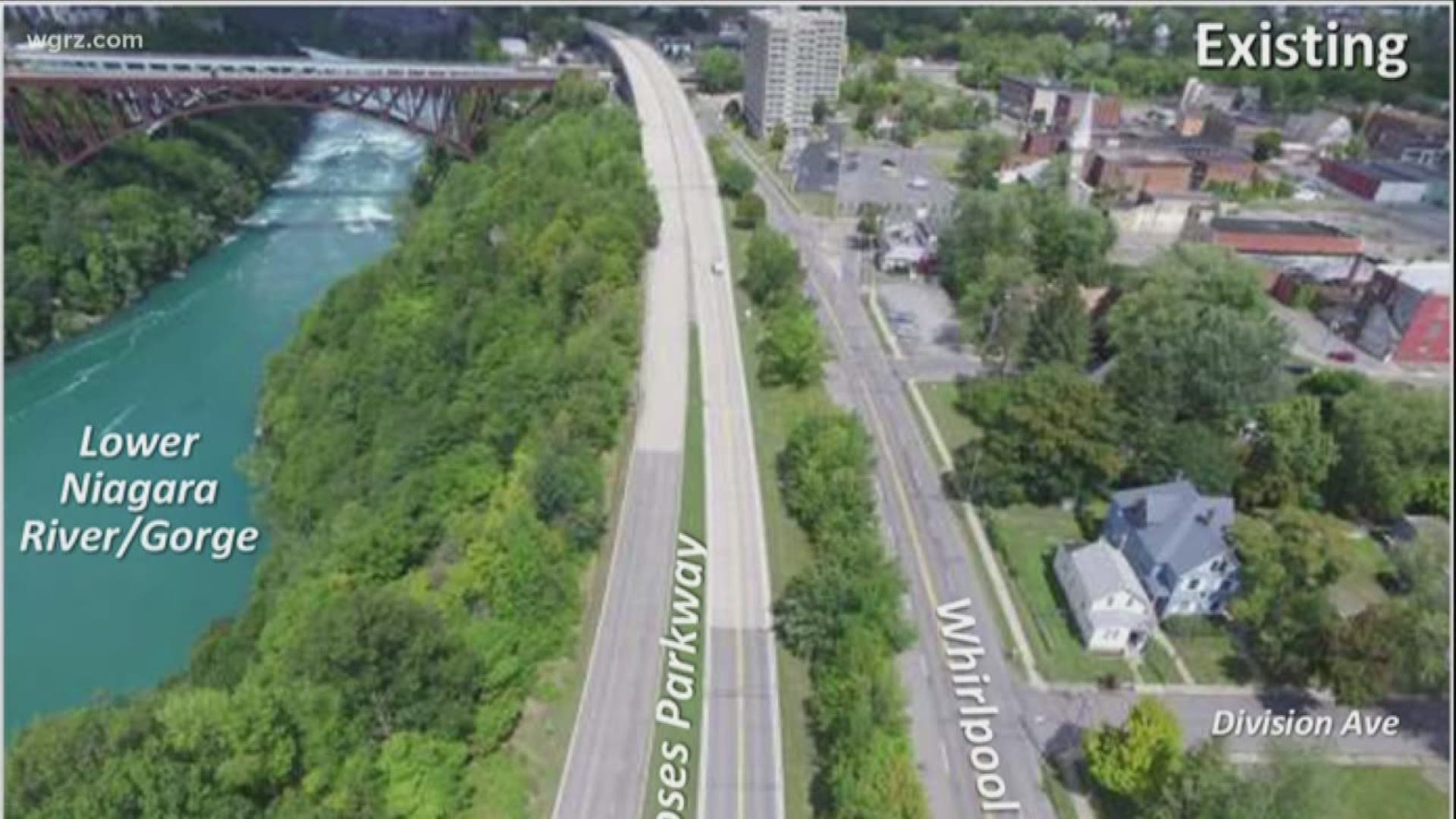 Removal of section of former Robert Moses parkway in Niagara Falls will also cause Whirlpool Bridge to close for a month.