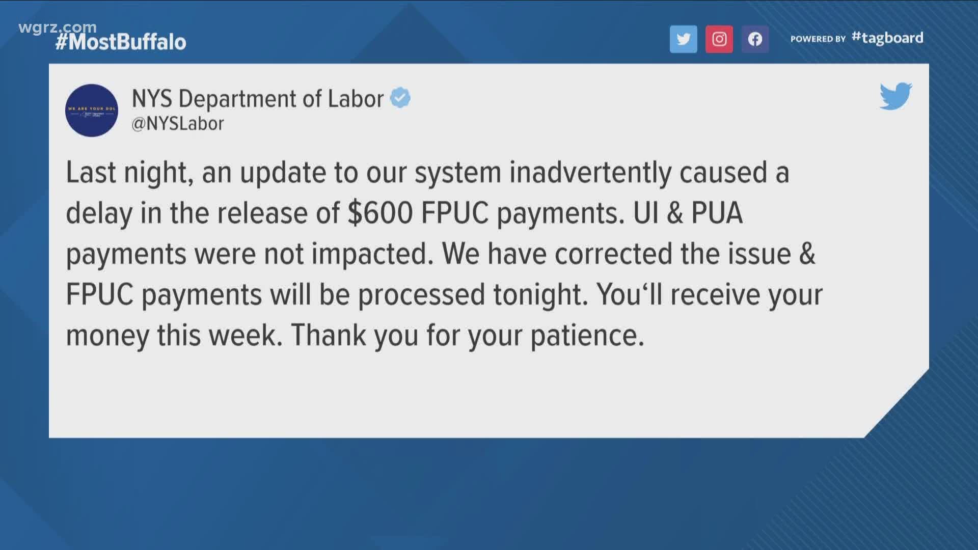 Department of Labor checks delayed