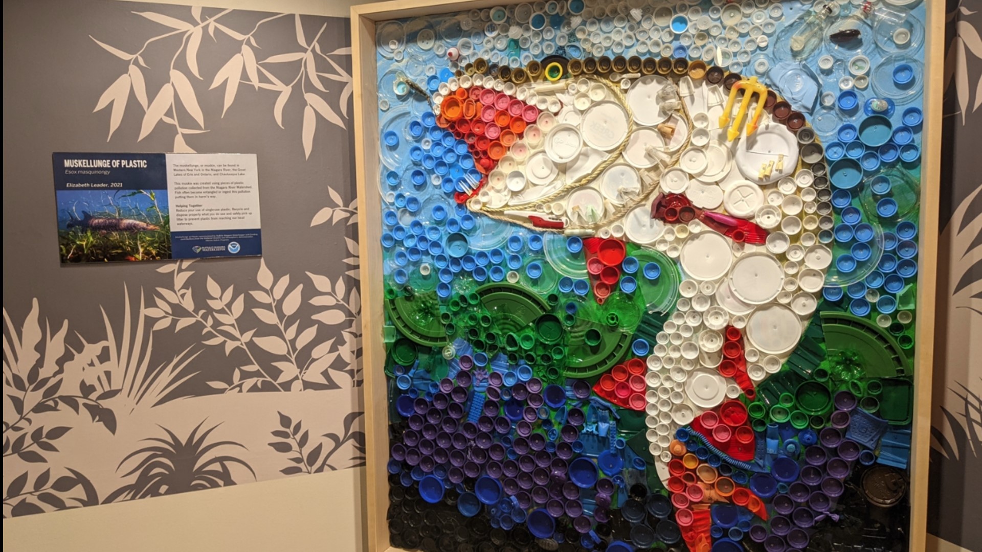 The two permanent art exhibits were created out of plastic pollution trash to comment on this type of pollution in freshwater habitats.