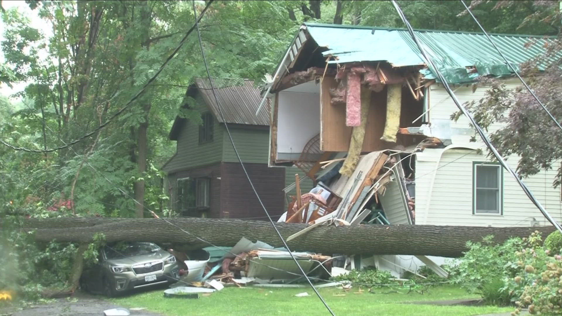 A Silver Lake Airbnb was destroyed on Friday after a tree fell onto it trapping two people inside.