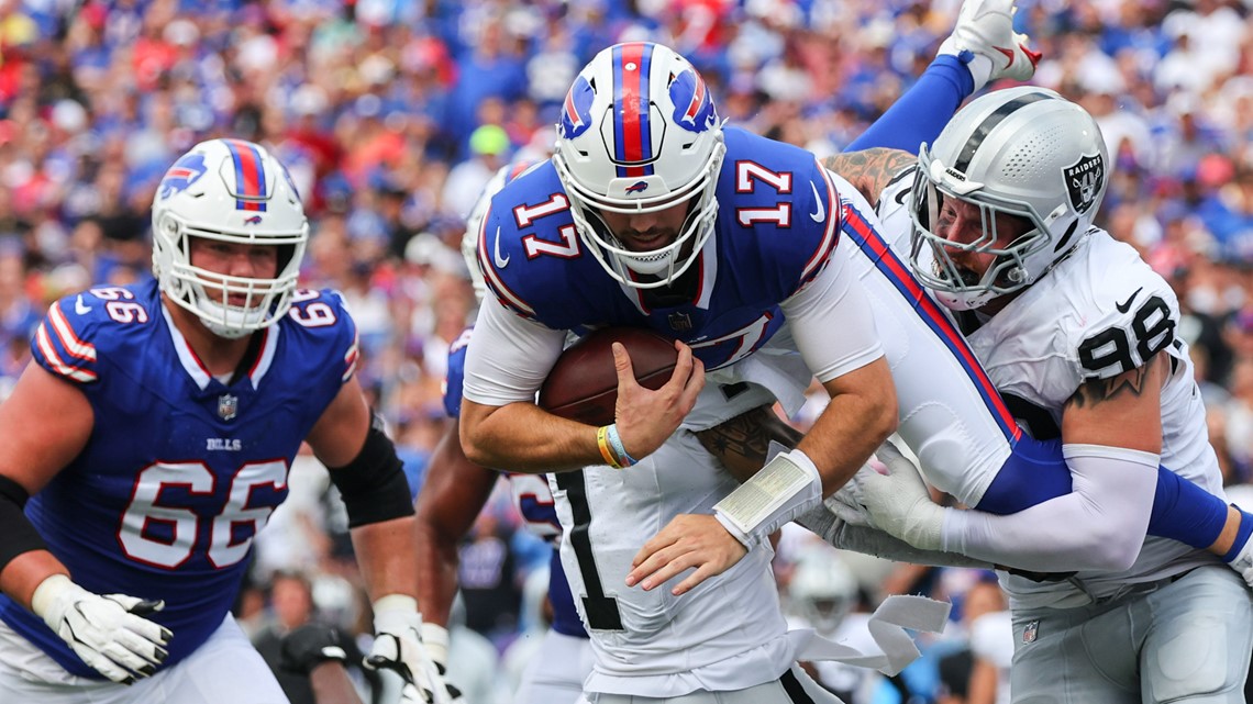 Josh Jacobs going in reverse in the Las Vegas Raiders' 38-10 loss to the  Buffalo Bills, Football