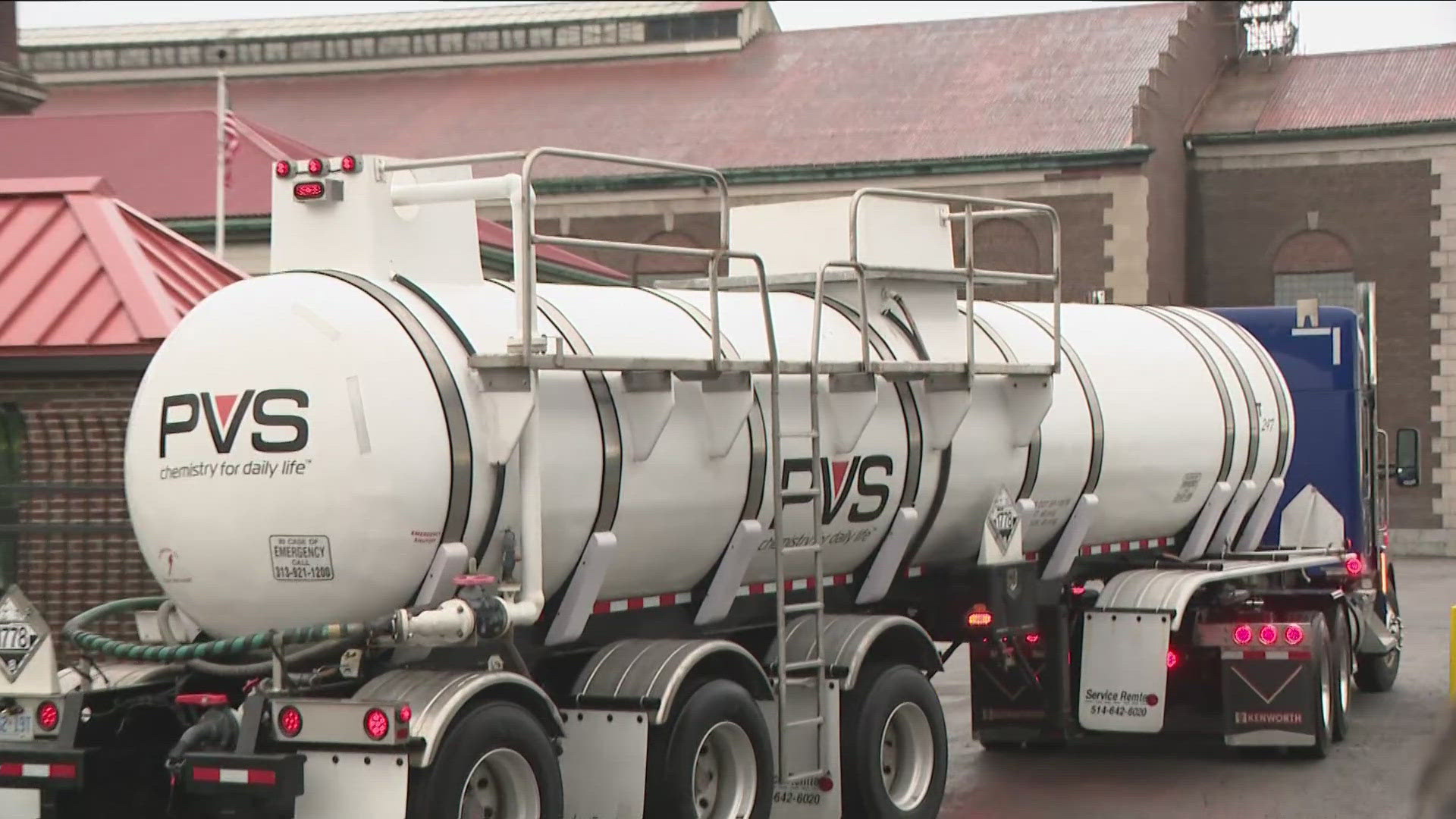 FLUORIDE TRUCK YOU SEE HERE ON YOUR SCREEN ARRIVED AT BUFFALO WATER'S COLONEL WARD PUMPING STATION ON PORTER AVENUE EARLIER TODAY.