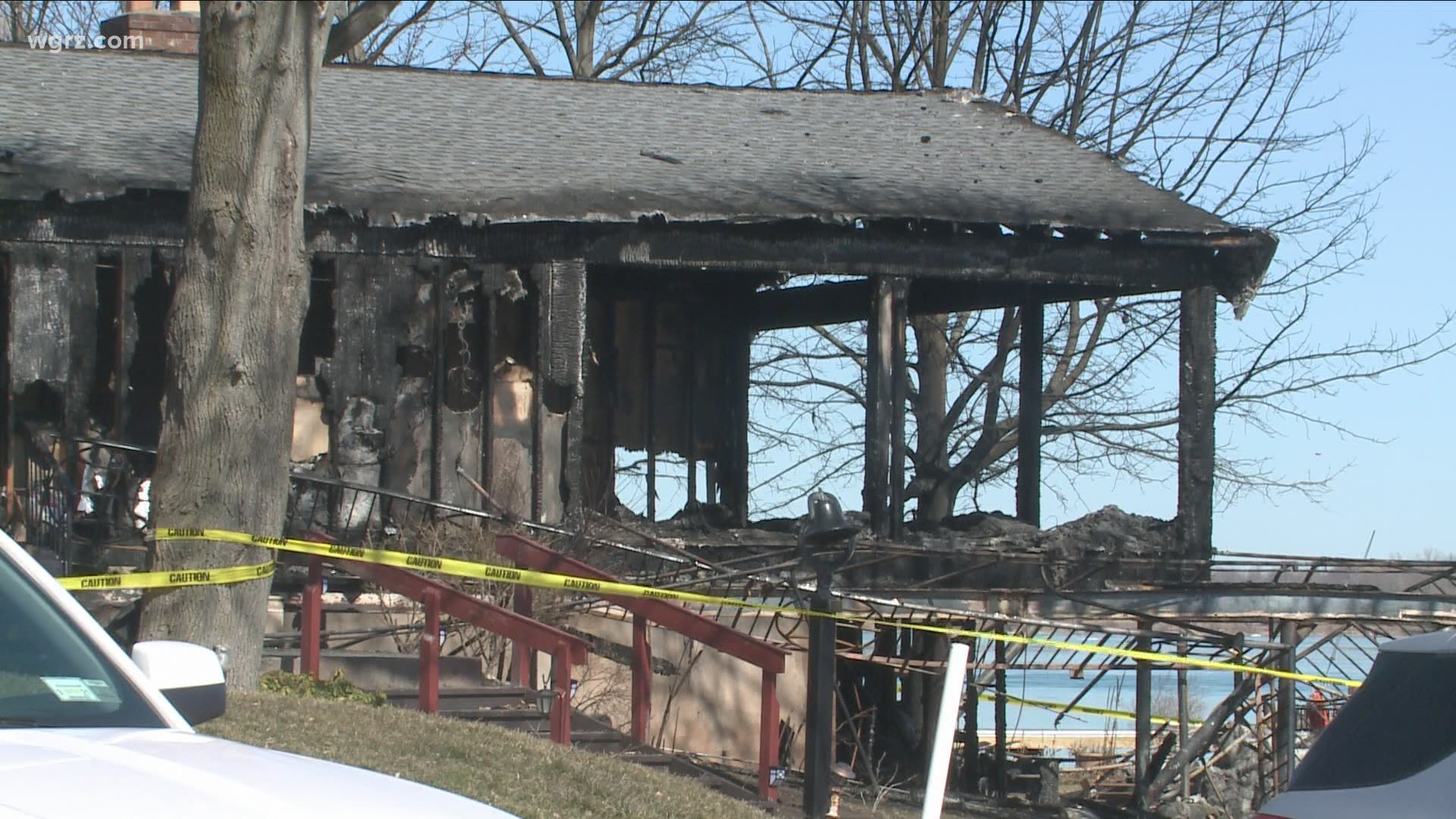 Members from the Niagara sailing club were looking at the remains of their building on Grand Island on Sunday following a fire Saturday afternoon.