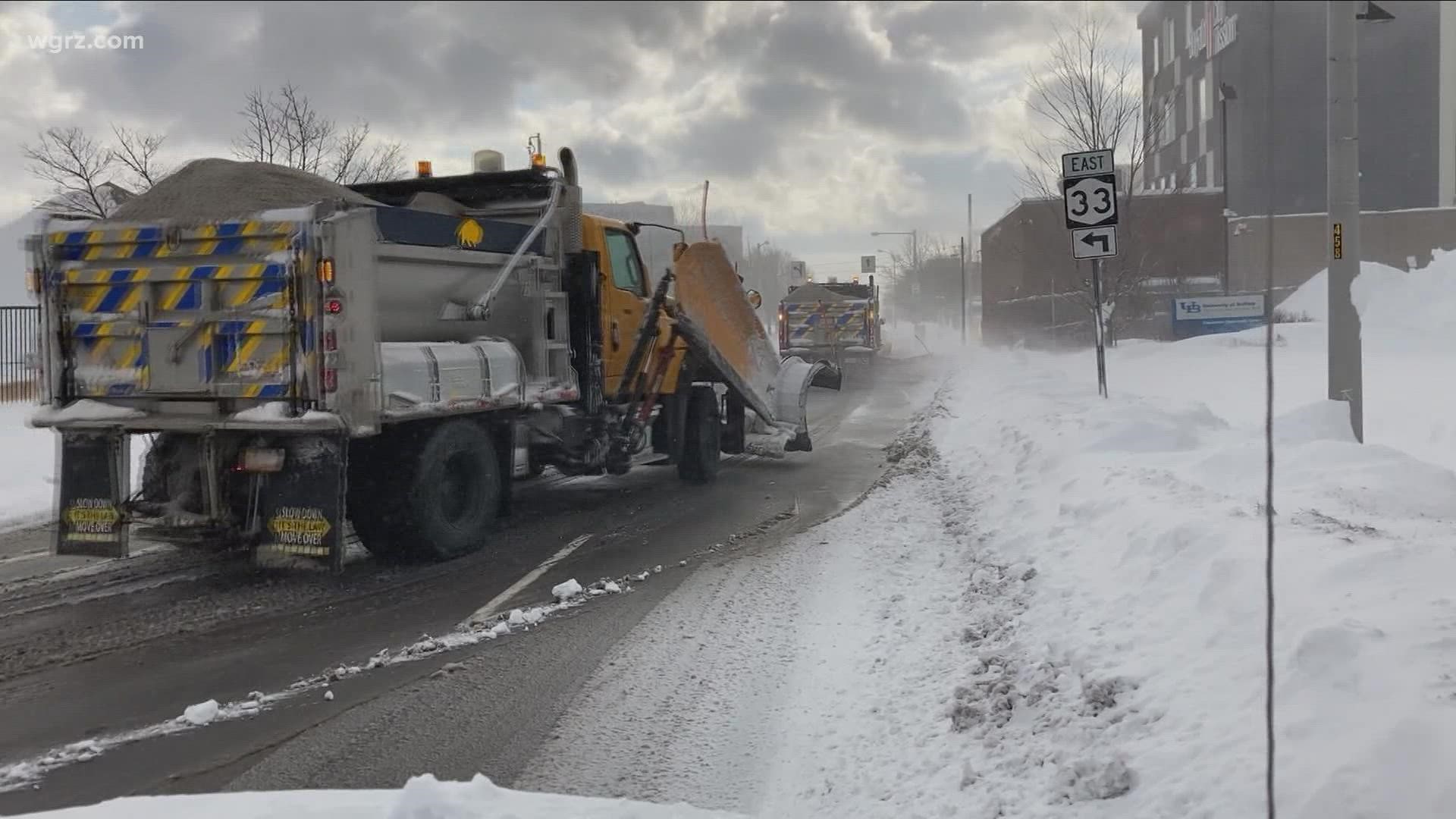 City of Buffalo says their plow crews had been loading up the salt and plowing all day since the storm really hit about 7 AM.