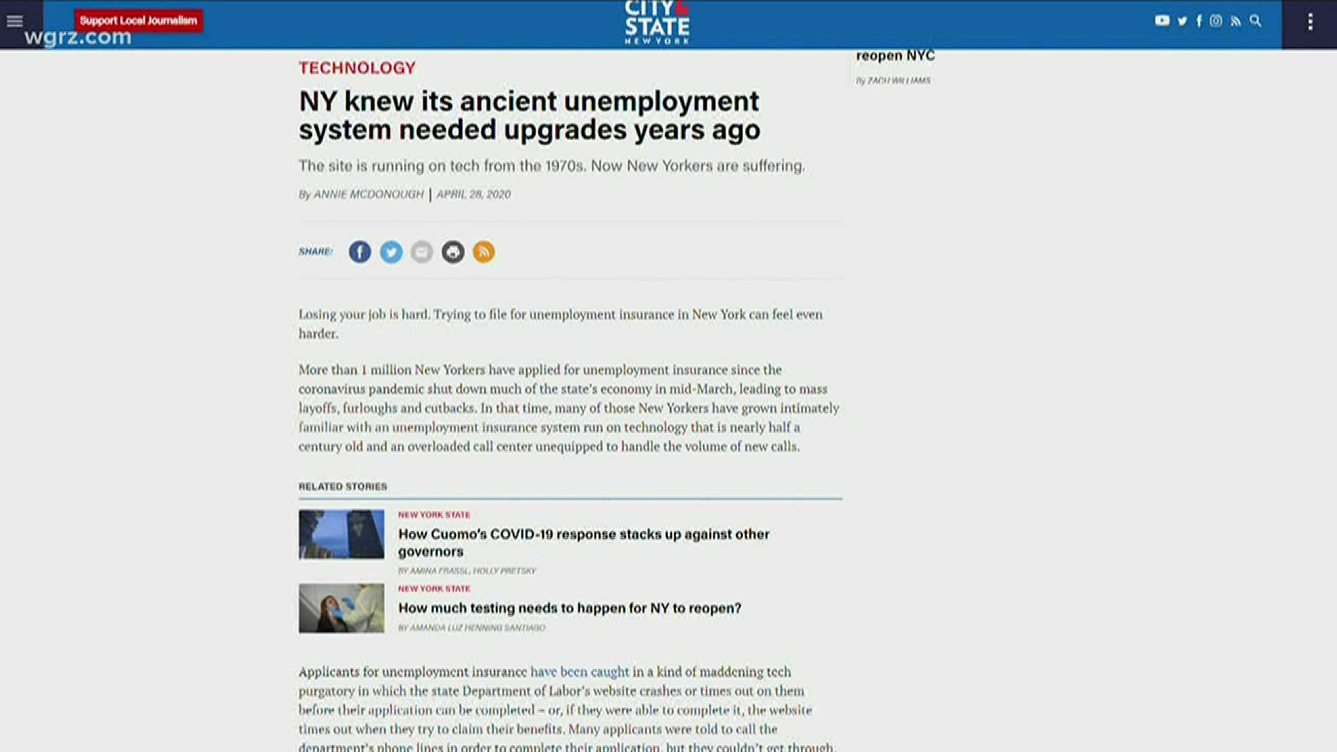 An article shows the state put a request for a proposal to revamp that unemployment website three years ago. Systems behind it were designed as far back as 1970's.