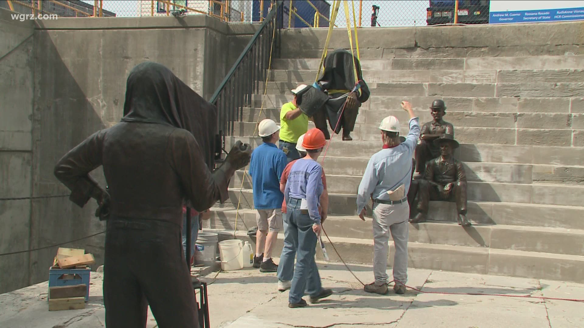 Lockport Lock Tender sculptures installed today