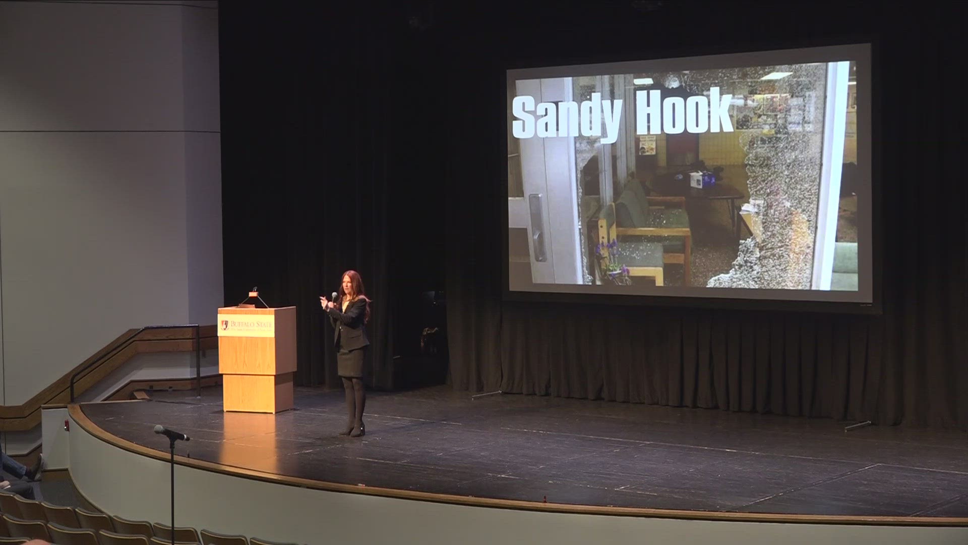 among the speakers, Carly posey, a mom to 2 students who survived the Sandy Hook school shooting.