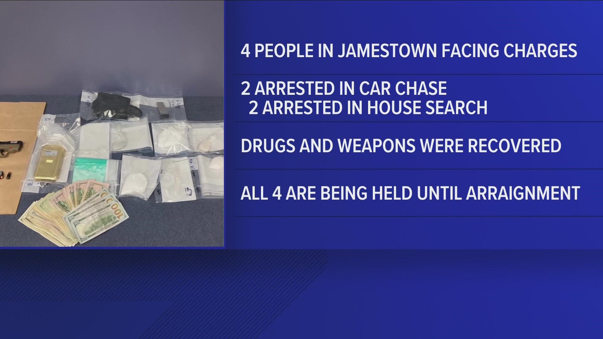 Jamestown police arrested four people, after a chase led to a drug discovery today.