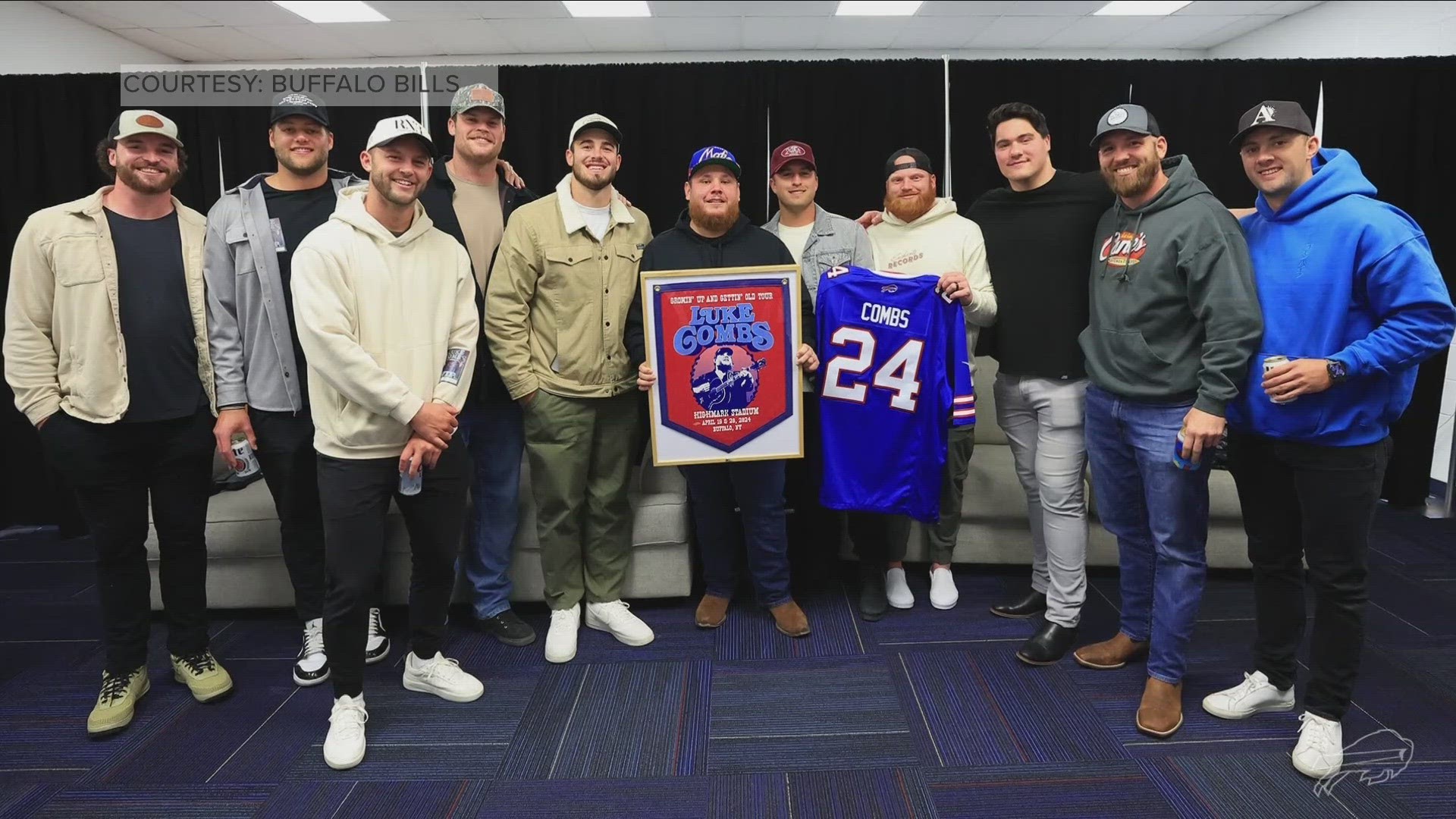 The Bills' social media documented Combs' visit to Highmark Stadium, including meetings with Brandon Beane and some of the players.
