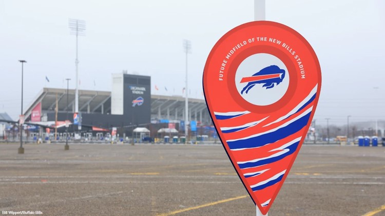 Midfield marker placed for Bills fans to get a feel for the new stadium location