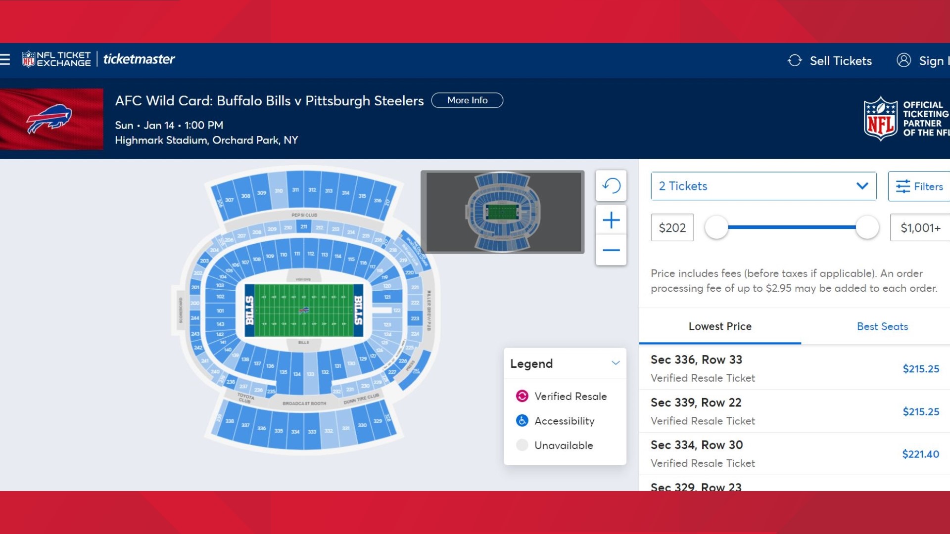 How much are Bills playoff tickets?