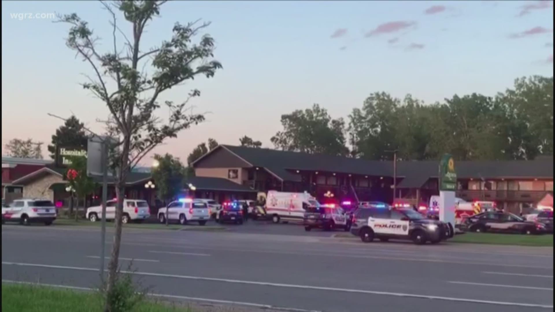 There was a heavy police presence outside of the Hospitality Inn on Transit Road in Lancaster tonight.