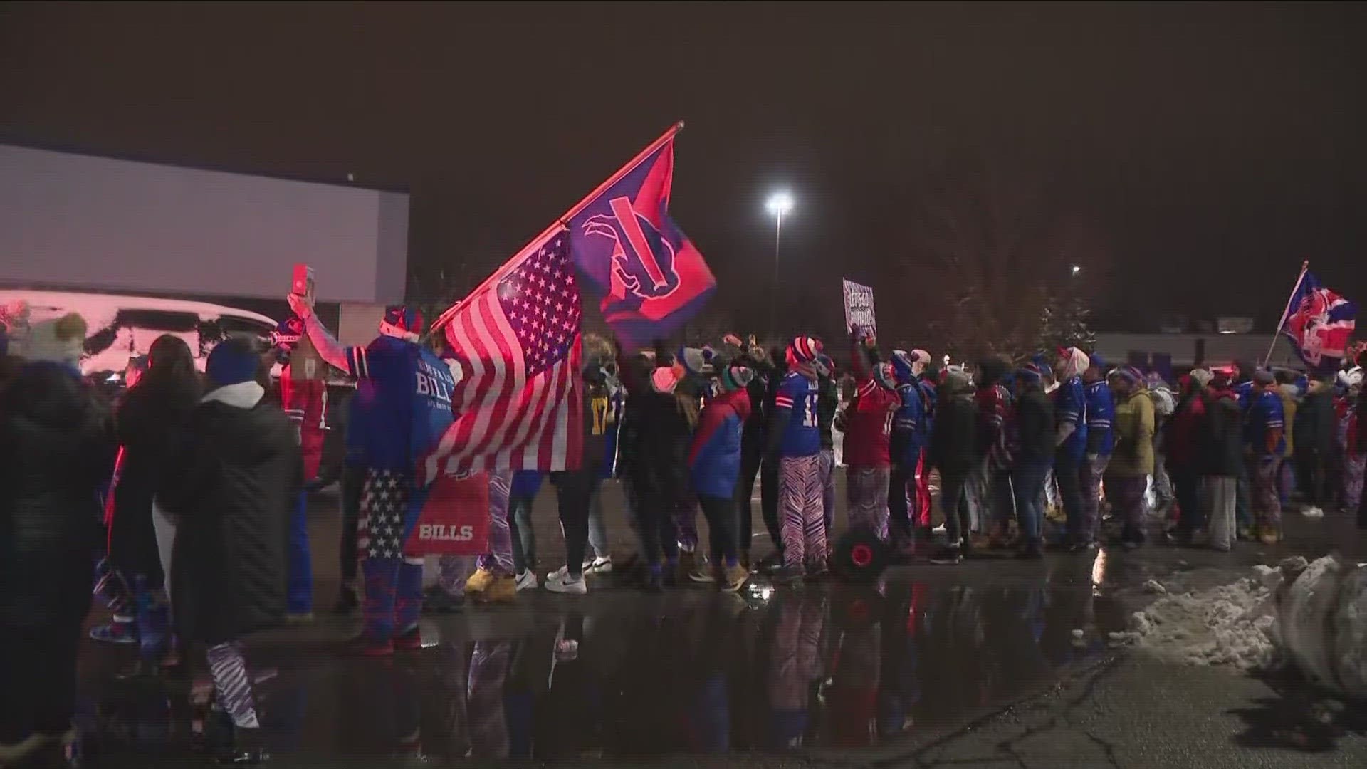 Fans cheered early in the morning as the players landed back in Buffalo.