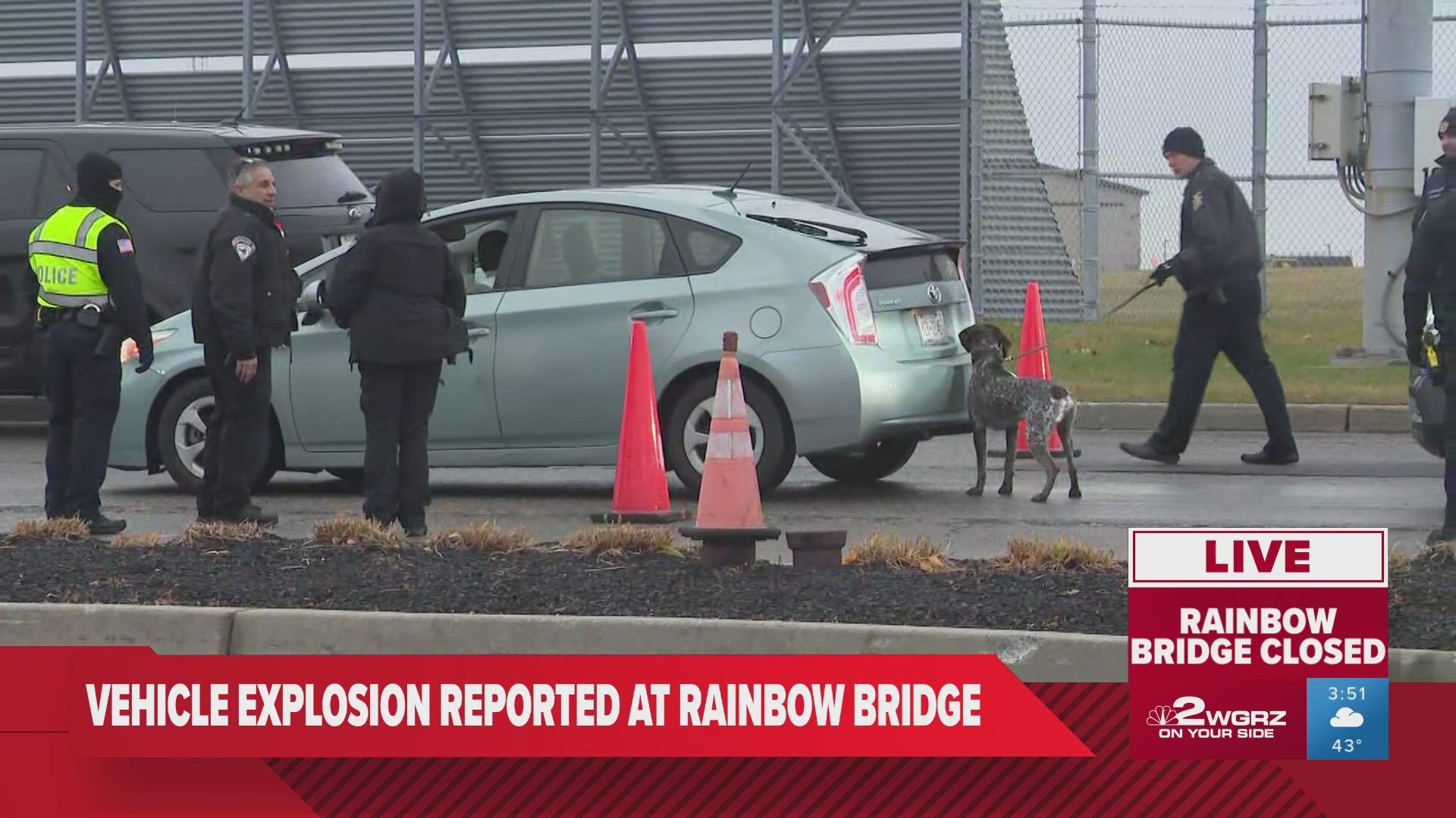 Rainbow Bridge explosion: The impact on Buffalo airport travelers. The Rainbow Bridge in Niagara Falls is closed until further notice due to a vehicle explosion.