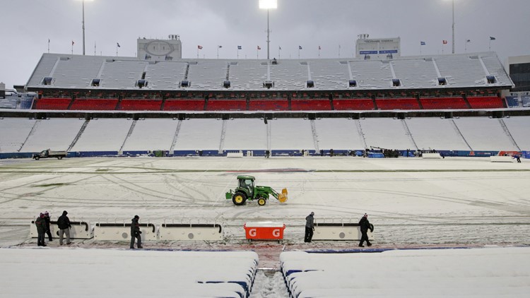 Highmark Stadium is COVERED in snow right now 