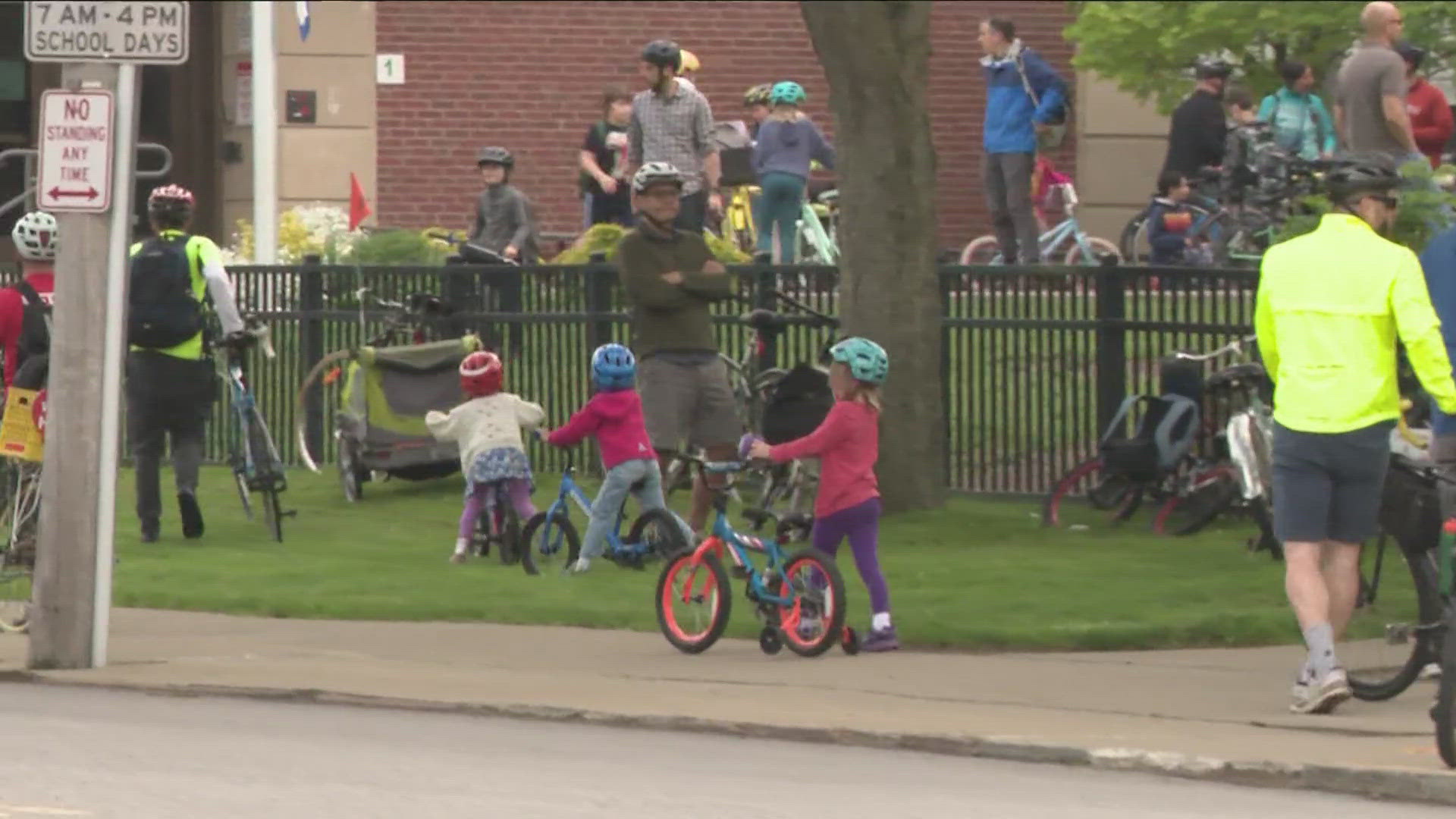 More than 100 kids and parents jumped on two wheels today, celebrating Bike to School Day in Buffalo.