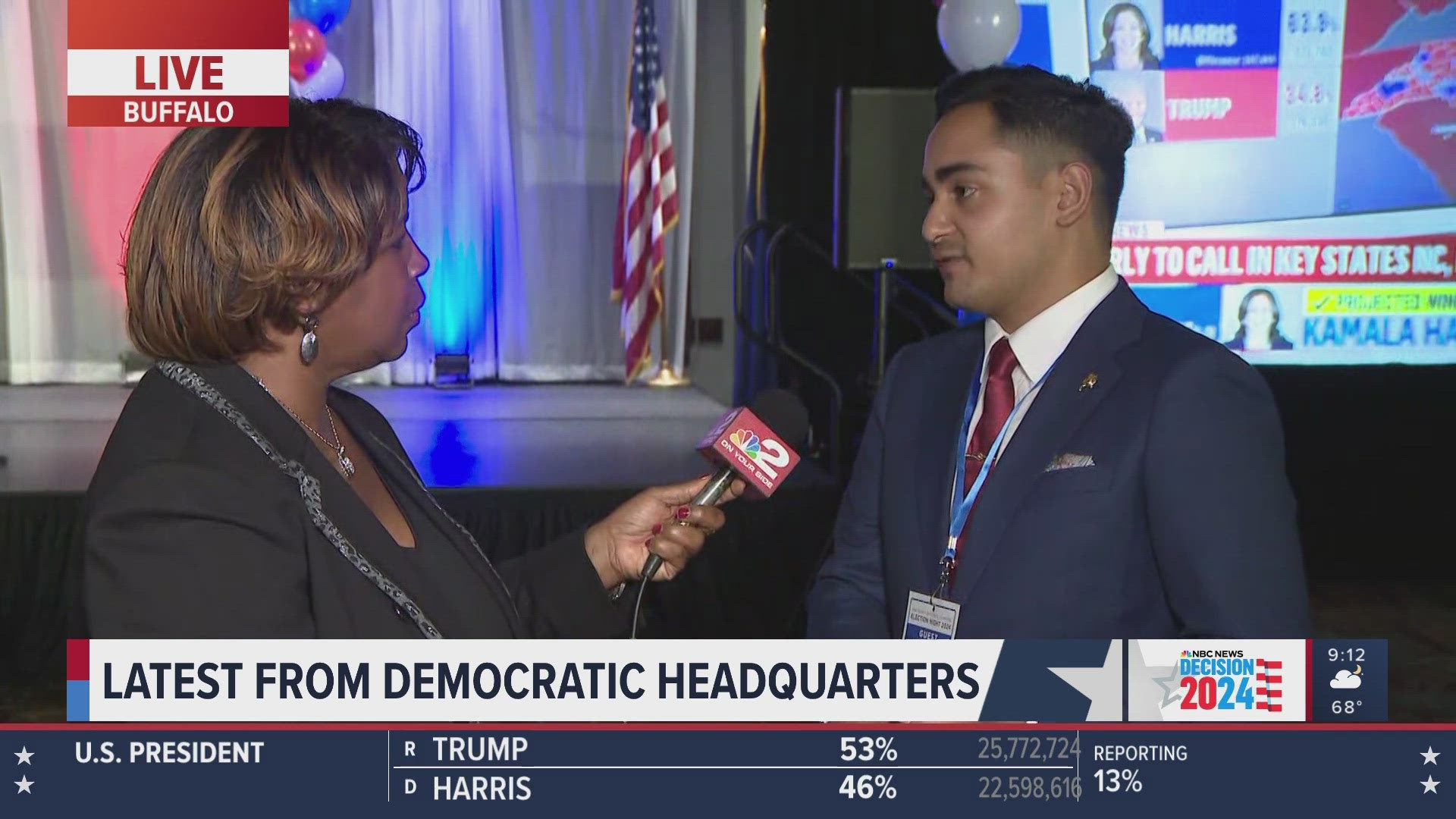 Election Night: An interview with Alex Burgos from 2 On Your Side's Claudine Ewing, at the Erie County Democratic Party headquarters.