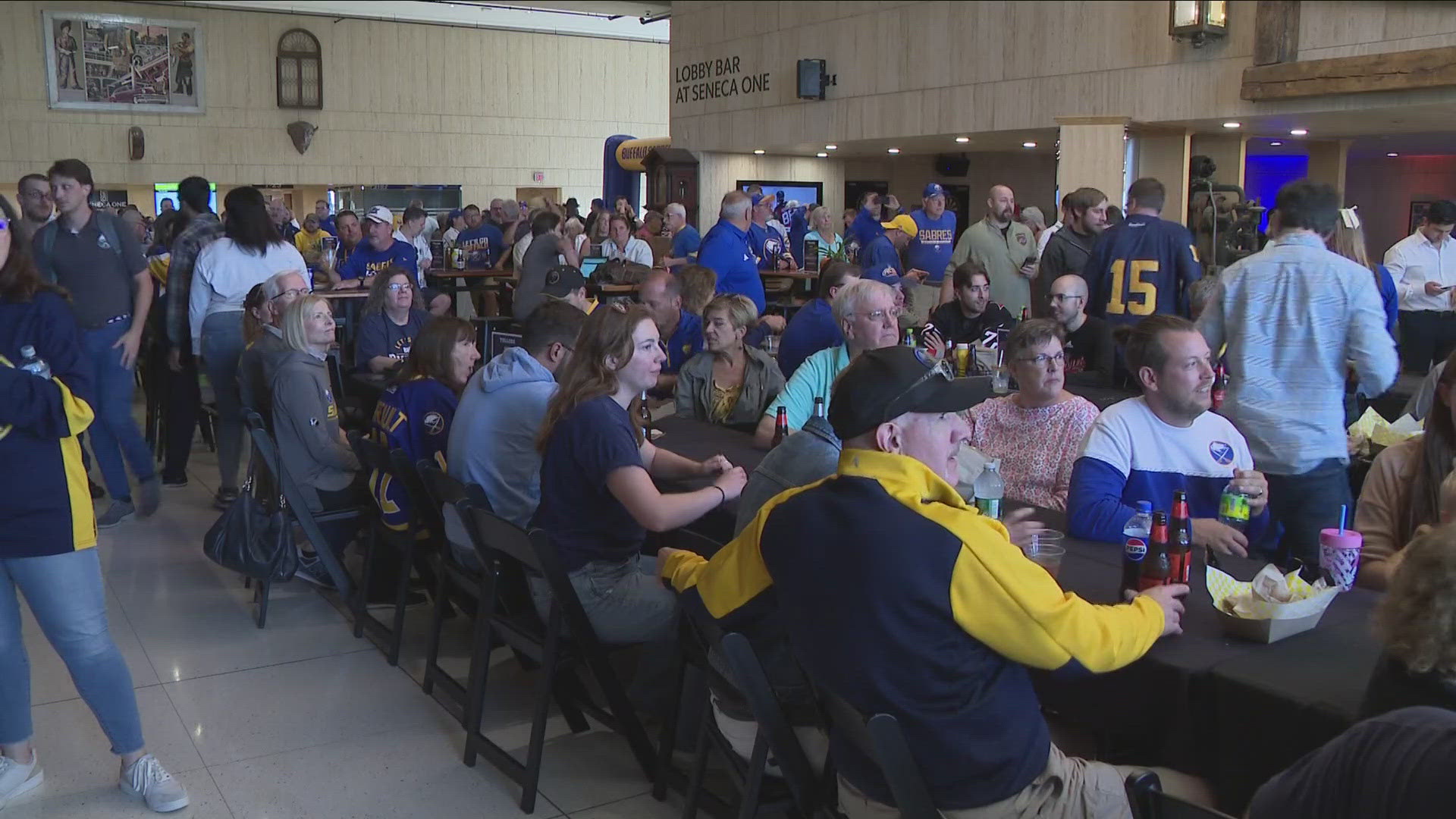 Seneca One hosted a free watch party for fans looking to cheer their team on while overseas.