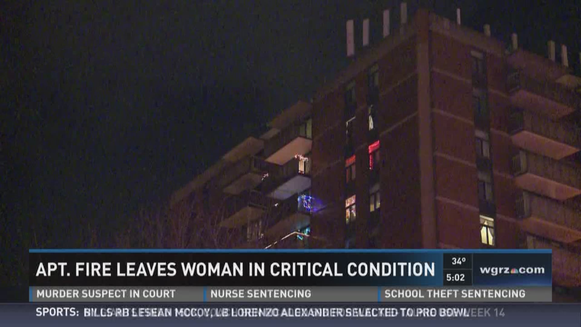 An elderly woman is in critical condition after being rescued from a fire Tuesday evening at the Marina Vista Apartments on Hertel Avenue in Buffalo.