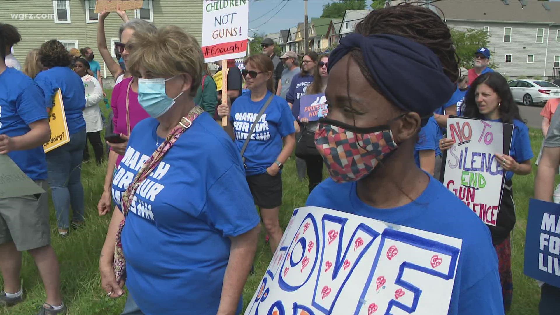 A local March For Our Lives protest marched by the site of the May 14 mass shooting.