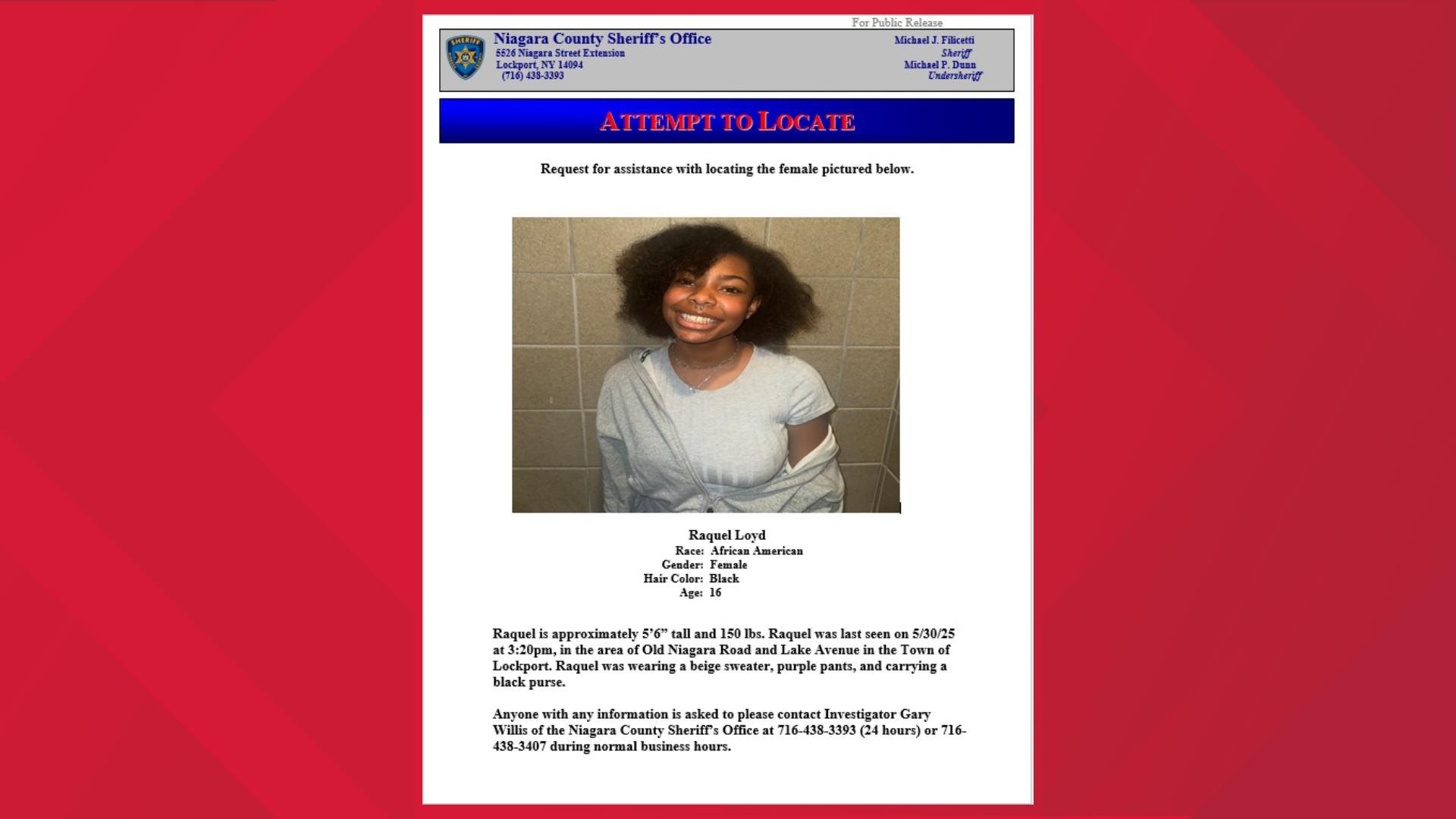 Niagara County seeks help finding teen Raquel Loyd | wgrz.com