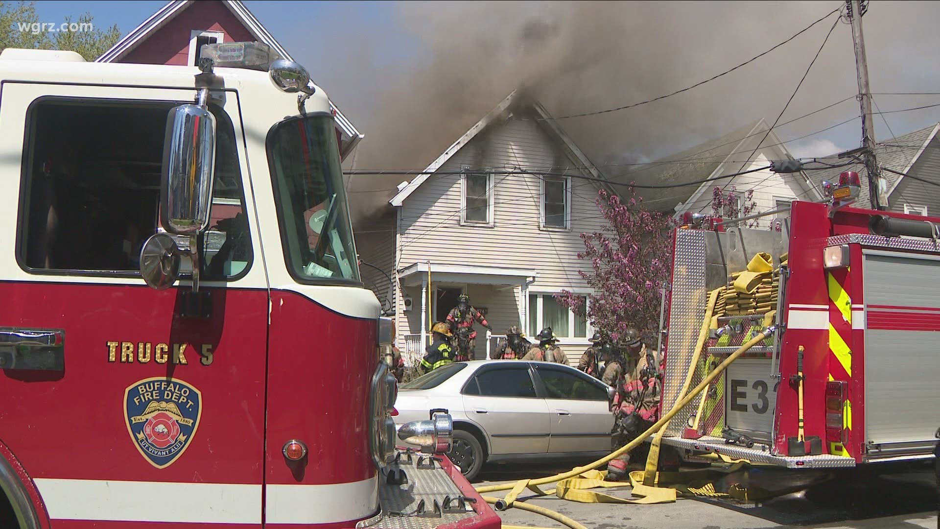 The Buffalo fire department says it happened around 2pm today. The fire even damaged a neighboring home.