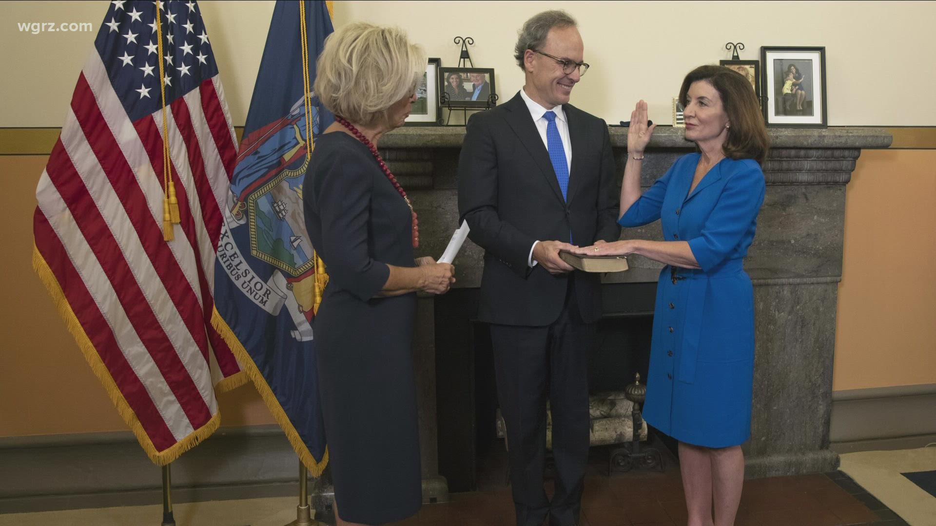 Tuesday morning Hochul was sworn in with her husband Bill Hochul who was once the U.S. attorney for Western New York standing by her side.
