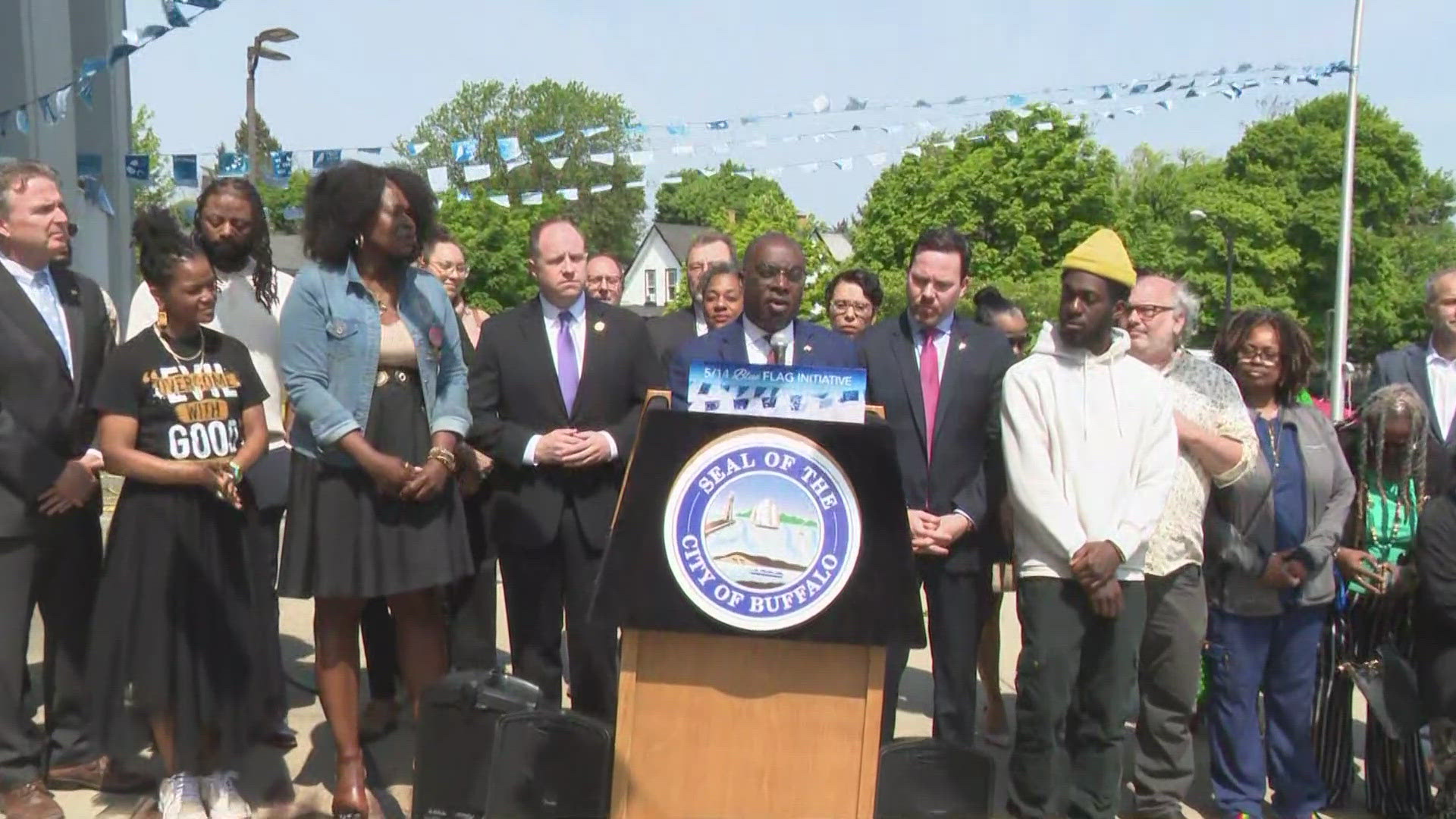 Mayor Brown and various Buffalo officials hold 5/14 Blue Flag Initiative