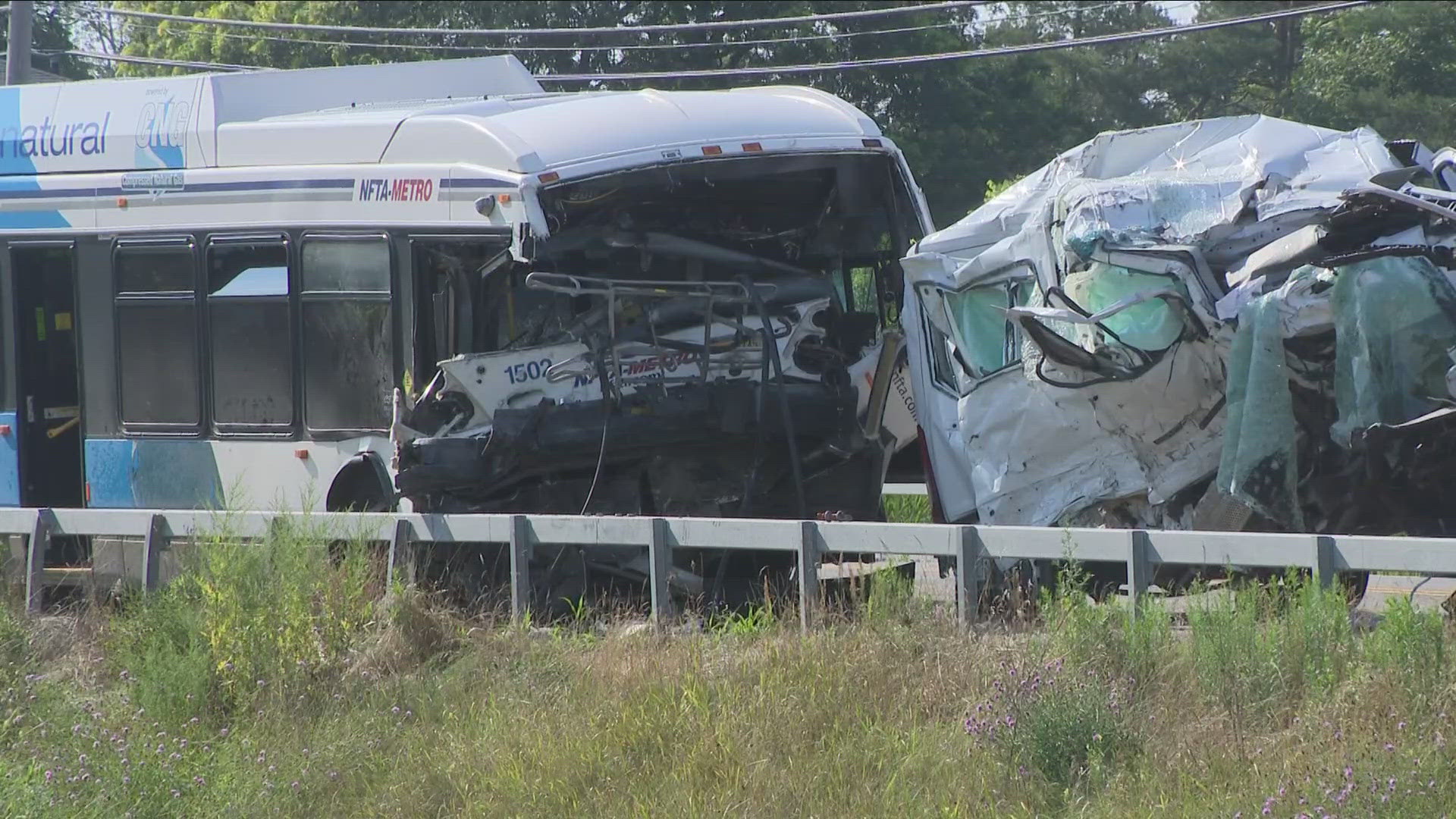 The accident happened around 1:45 p.m. Friday on Lockport Road near Walmore Road. Six people were injured.