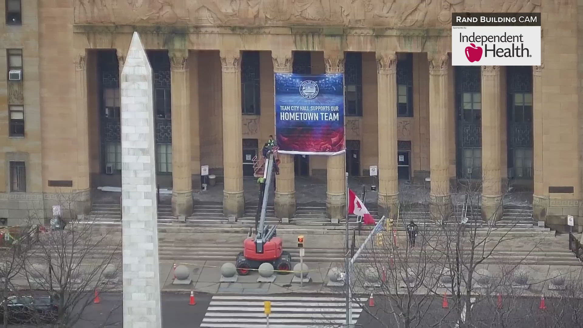 City of Buffalo raises Bills banners at City Hall on Monday