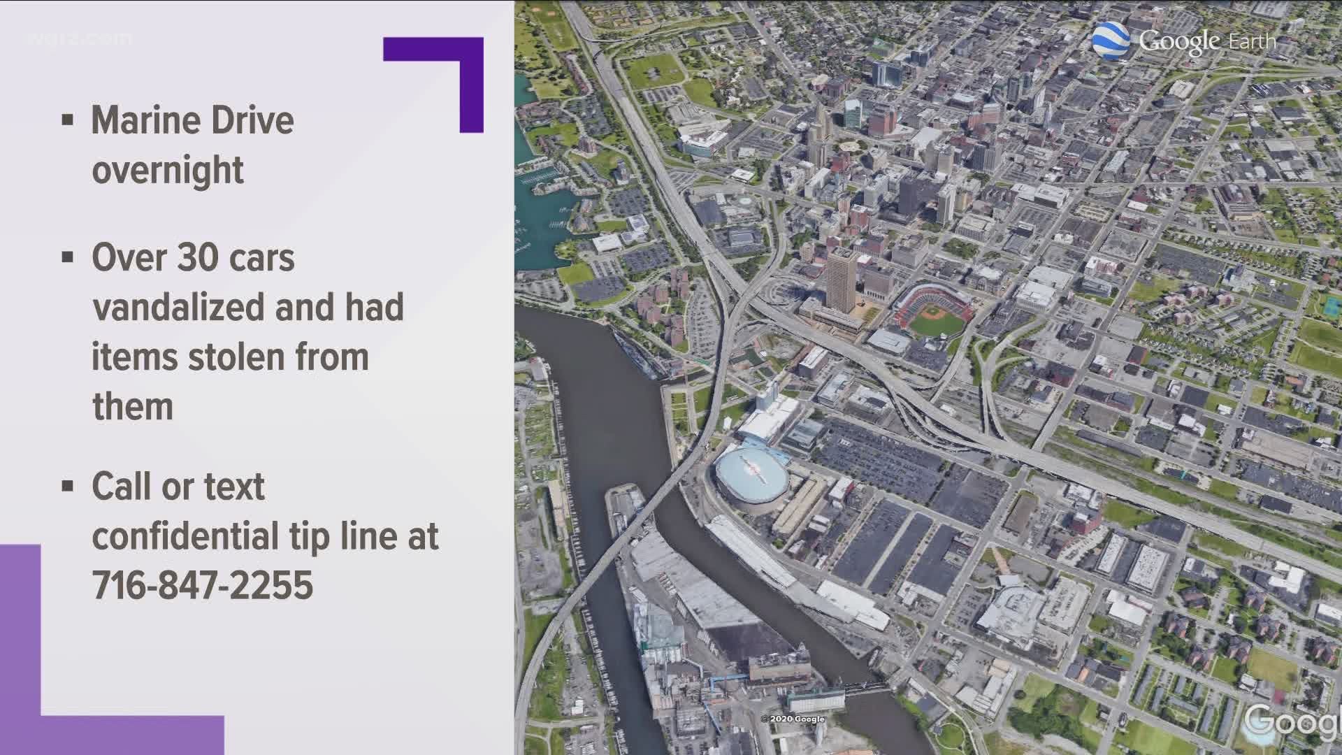 Dozens of cars were broken-in near Canalside.  Anyone that witnessed these break-ins or saw something suspicious is asked to call Buffalo Police at 847-2255.