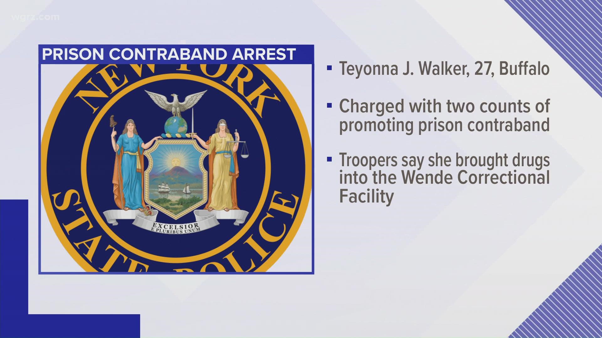 State police in Alden have charged 27 year old Teyonna Walker of Buffalo with two counts of introducing prison at the WENDE Correctional facility.