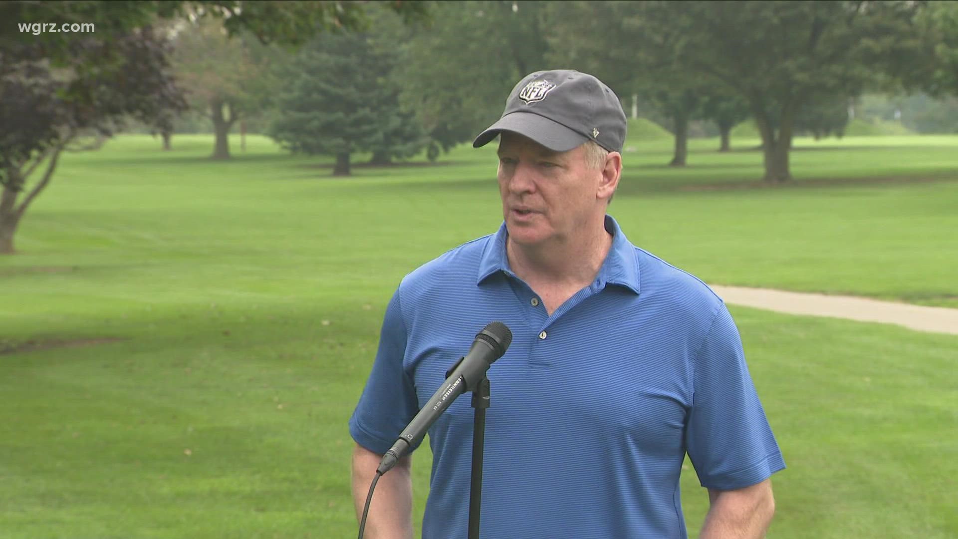 The Bills were off today, but Jim Kelly's annual celebration golf classic was held today. NFL Commissioner Roger Goodell was there and was asked about the stadium.