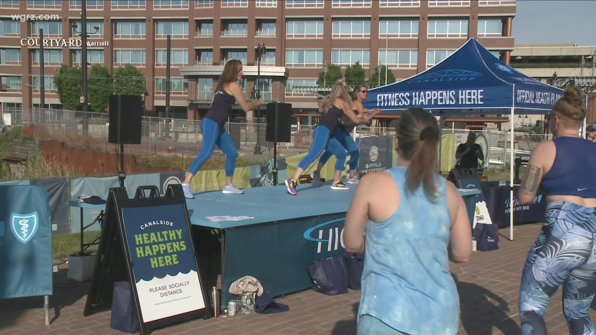 Exercise enthusiasts were celebrating the tenth anniversary of Zumba at Buffalo's Canalside.