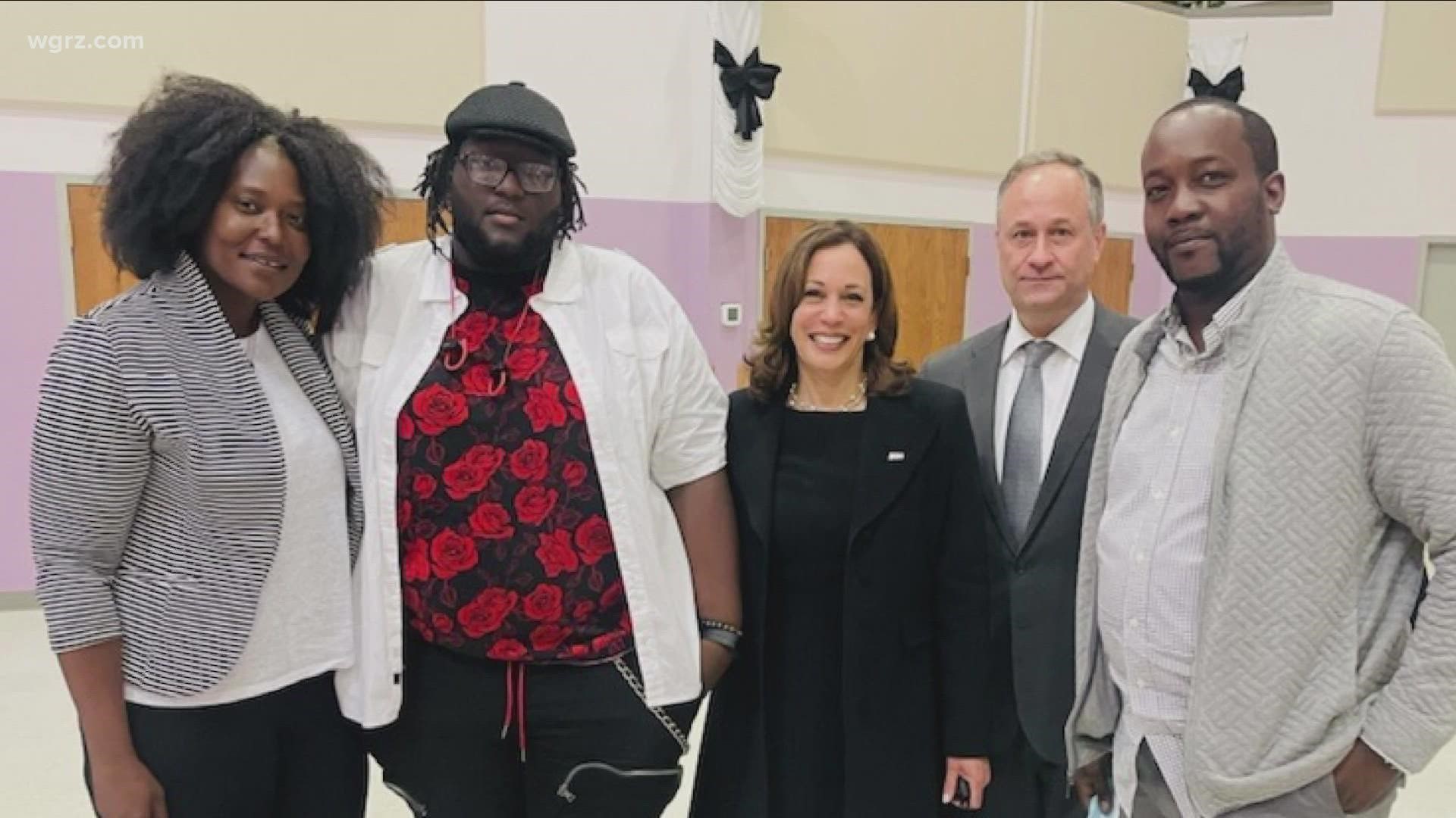 Kamala Harris met with families of some of the other victims from the tragedy two weeks ago. She got to meet and speak with one of the survivors, Zaire Goodman.