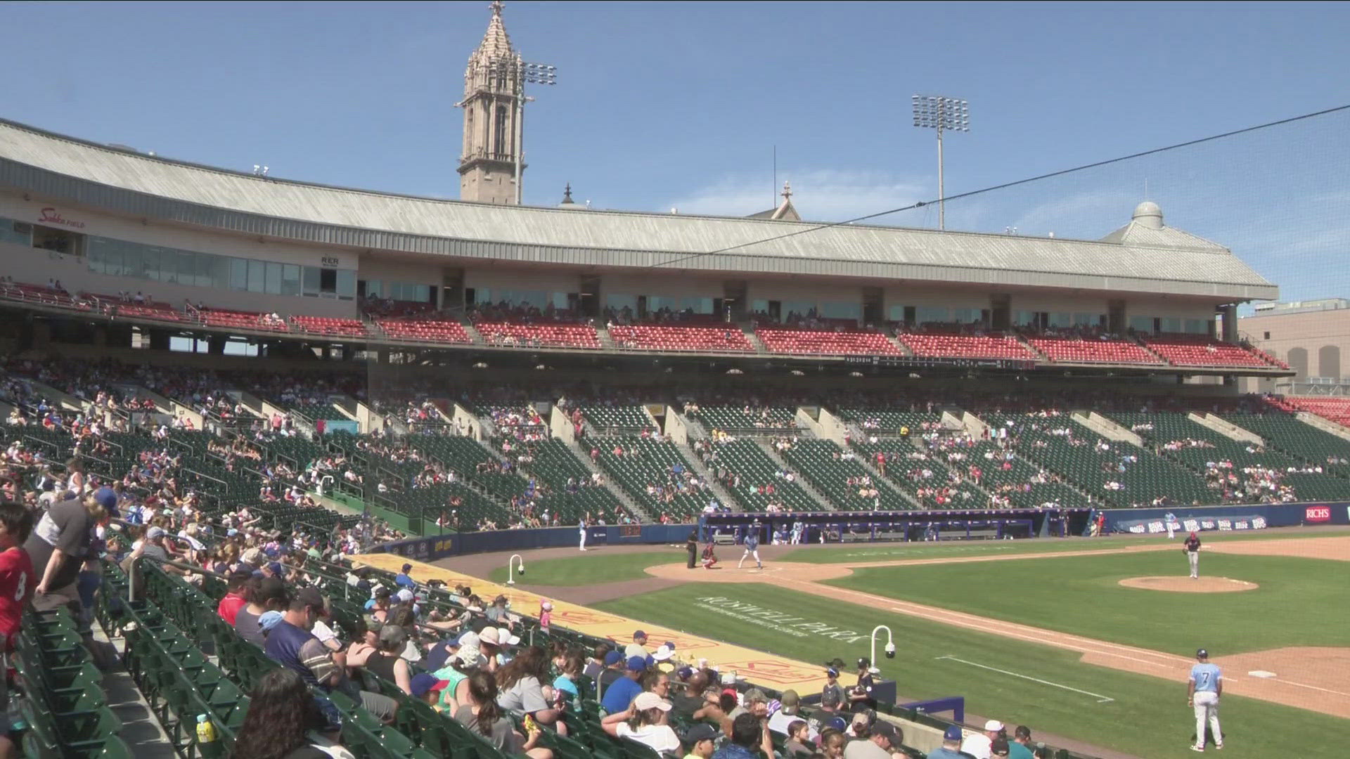 After the game, fans were invited on the field to play catch and run the bases.