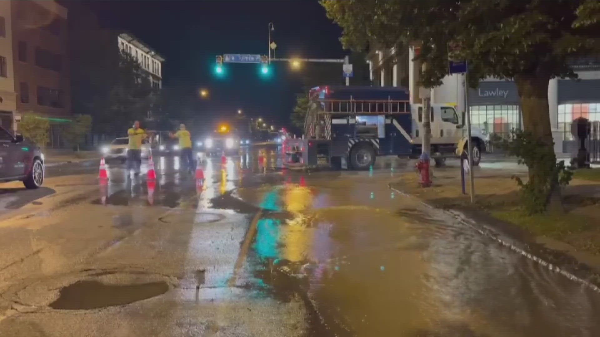 The water main break happened on Delaware Avenue, between Tupper and Edward streets, some time past 10 p.m. Friday.