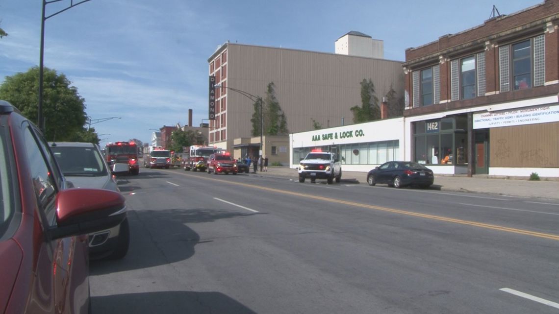 Fire damages roof of former Buffalo Police precinct building on Main Street